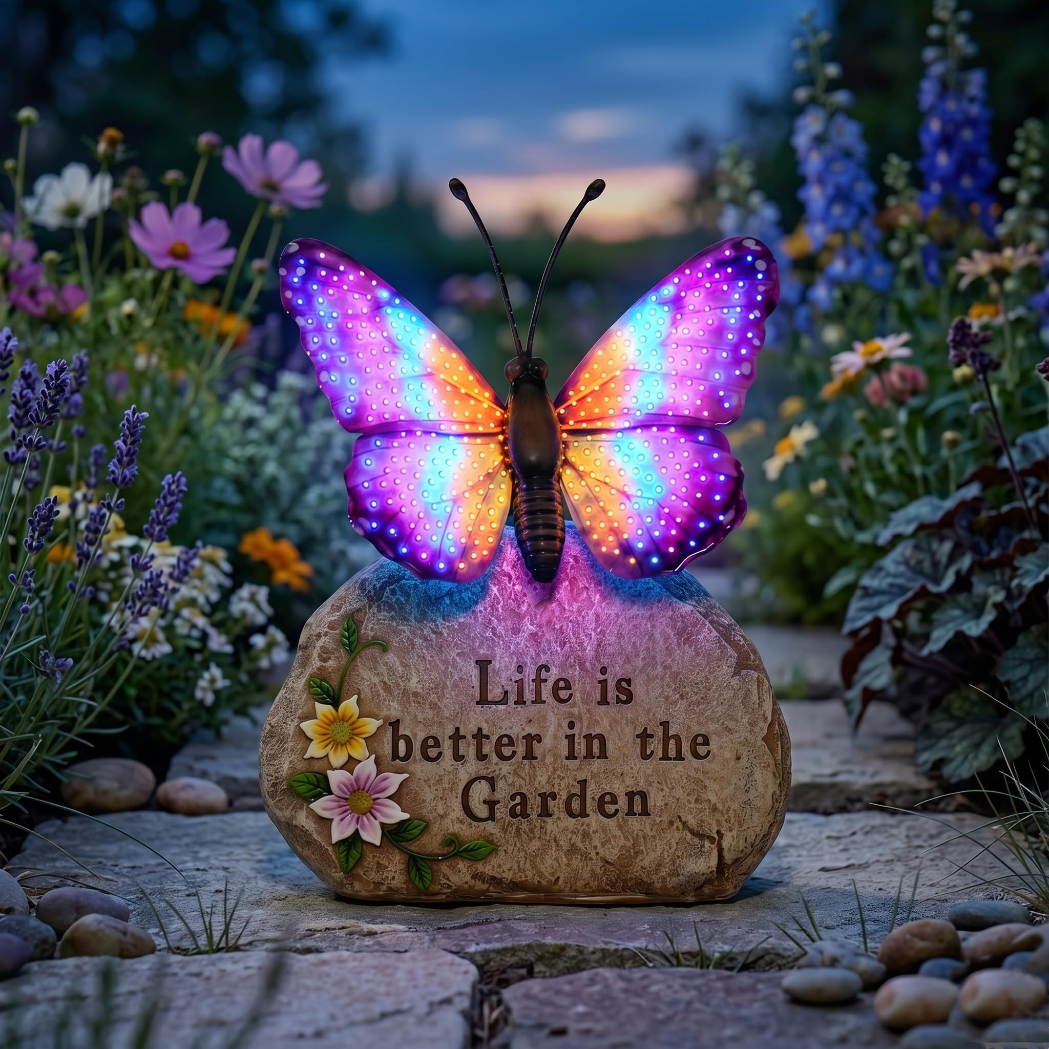 Statue de jardin solaire papillon aux ailes violettes étincelantes : réenchantez l'extérieur