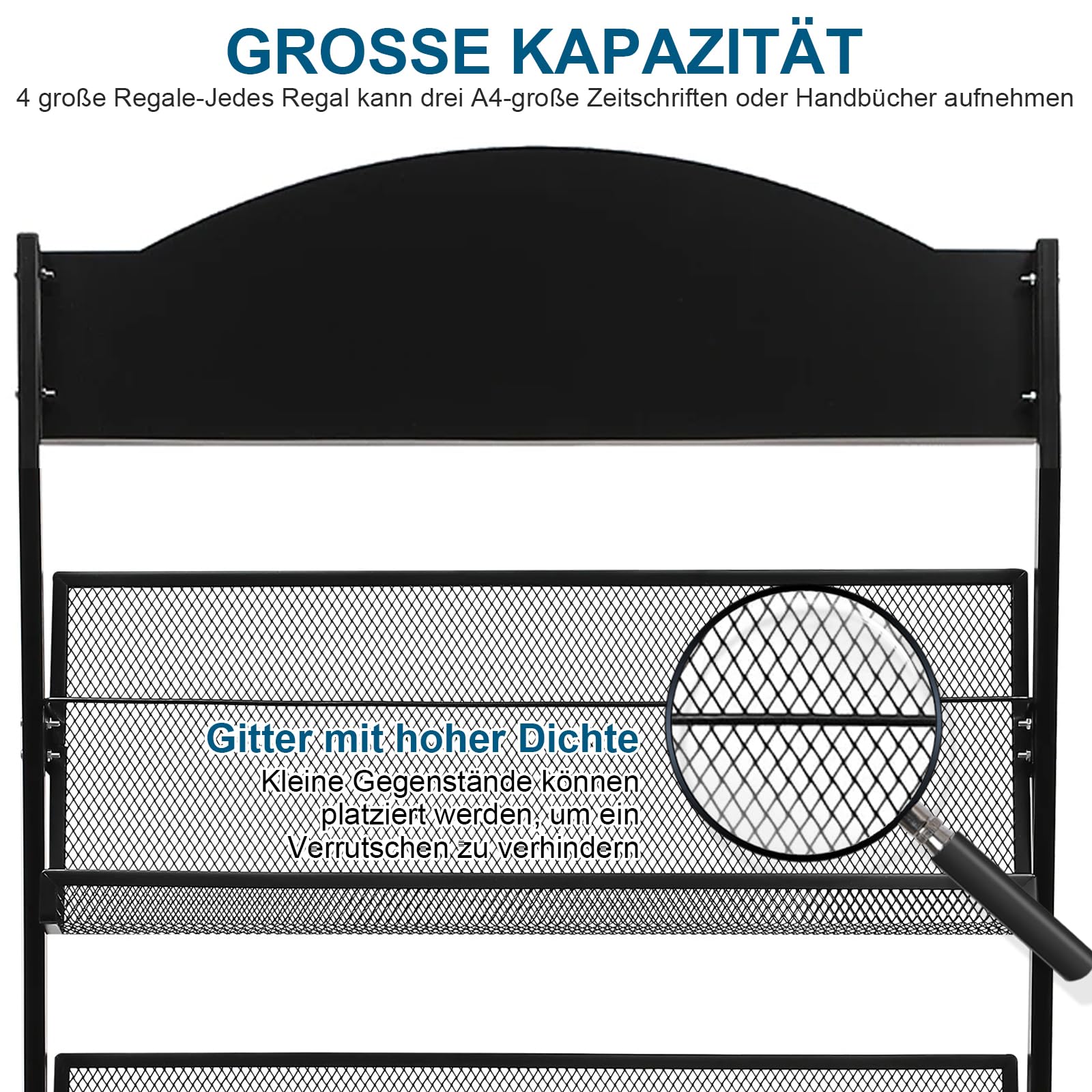 Présentoirs Support Au Sol Porte-brochures,Porte-revues,Présentoir à livres,Kiosque à Journaux Titulaire,3 feuilles A4 de largeur,Porte-revues,Avec roues universelles,Noir