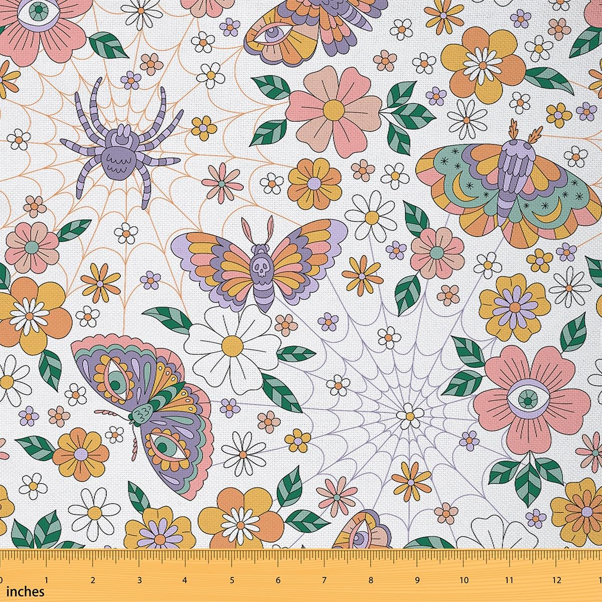 Hippy Butterfly Fabric by The Yard,Watercolor Purplr Spider Cobweb Decorative Fabric for Chairs,Colorful Groovy Eyes Flowers Indoor Outdoor DIY Fabric,Garden Wild Floral DIY Crafts,5 Yards โ image 1