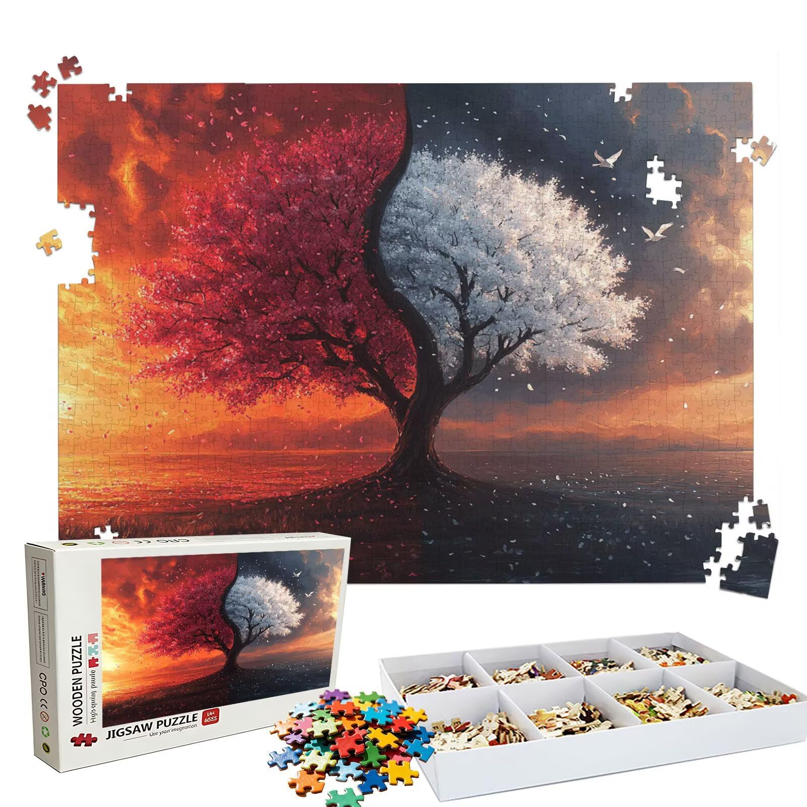 Puzzle 1000 elementów, drzewo (2) puzzle 1000 elementów dla dorosłych, klasyczne puzzle, trudne puzzle, drewniane puzzle do dekoracji bożonarodzeniowej, prezenty dla kobiet, dekoracja domu, 75 x 50 cm
