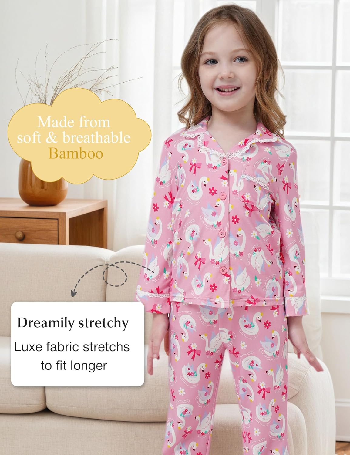 Toddler Girls' Bamboo Viscose Sleepwear Long Sleeve Button Down Girls' Pajama Sets - Image 2