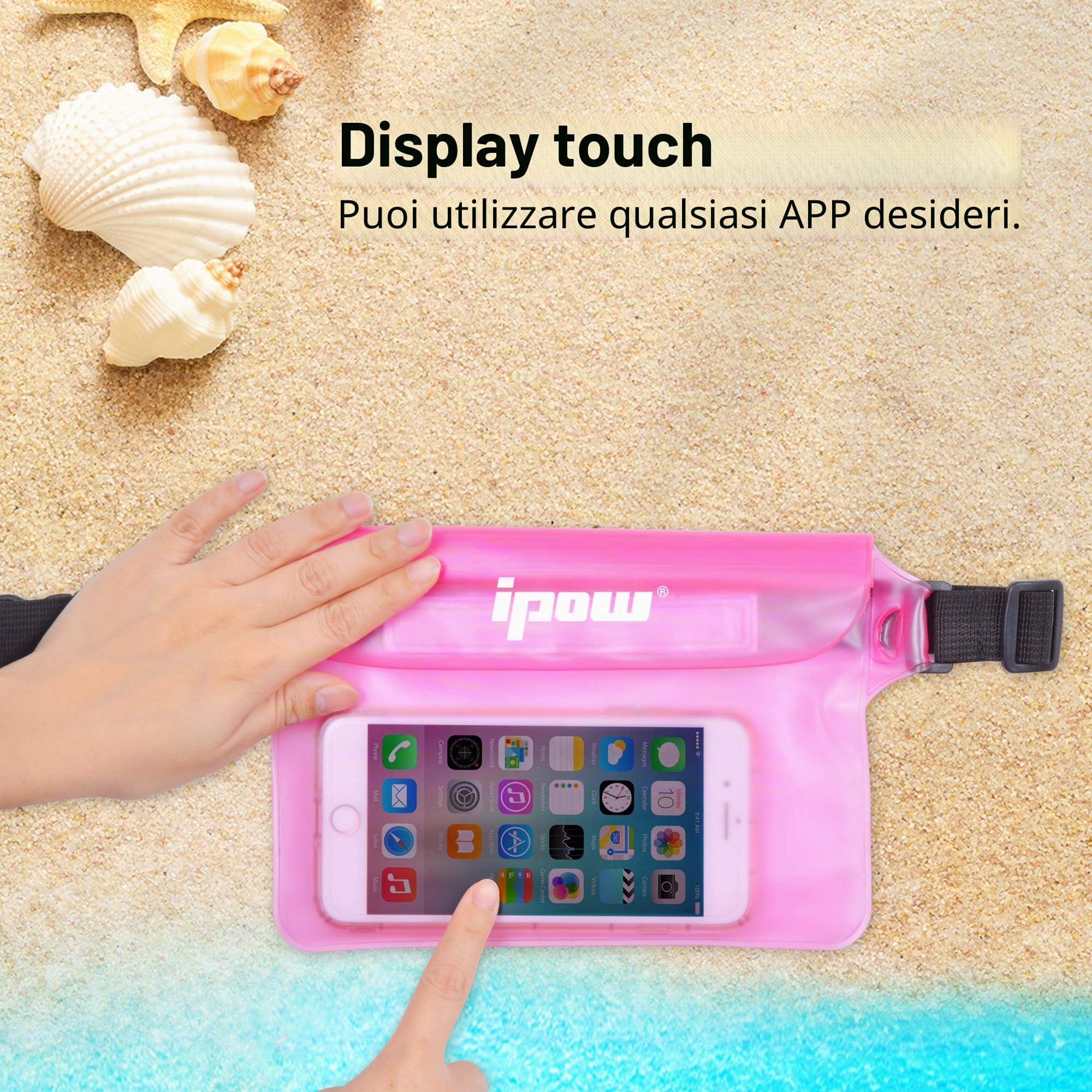ipow 2 PZ Borsa Impermeabile Custodia Impermeabile Marsupio Impermeabile Mare Universale Chiusura a 3 Zip Super Protezione Certificato IPX8 con Cintura Regolabile per Documento Cellulare