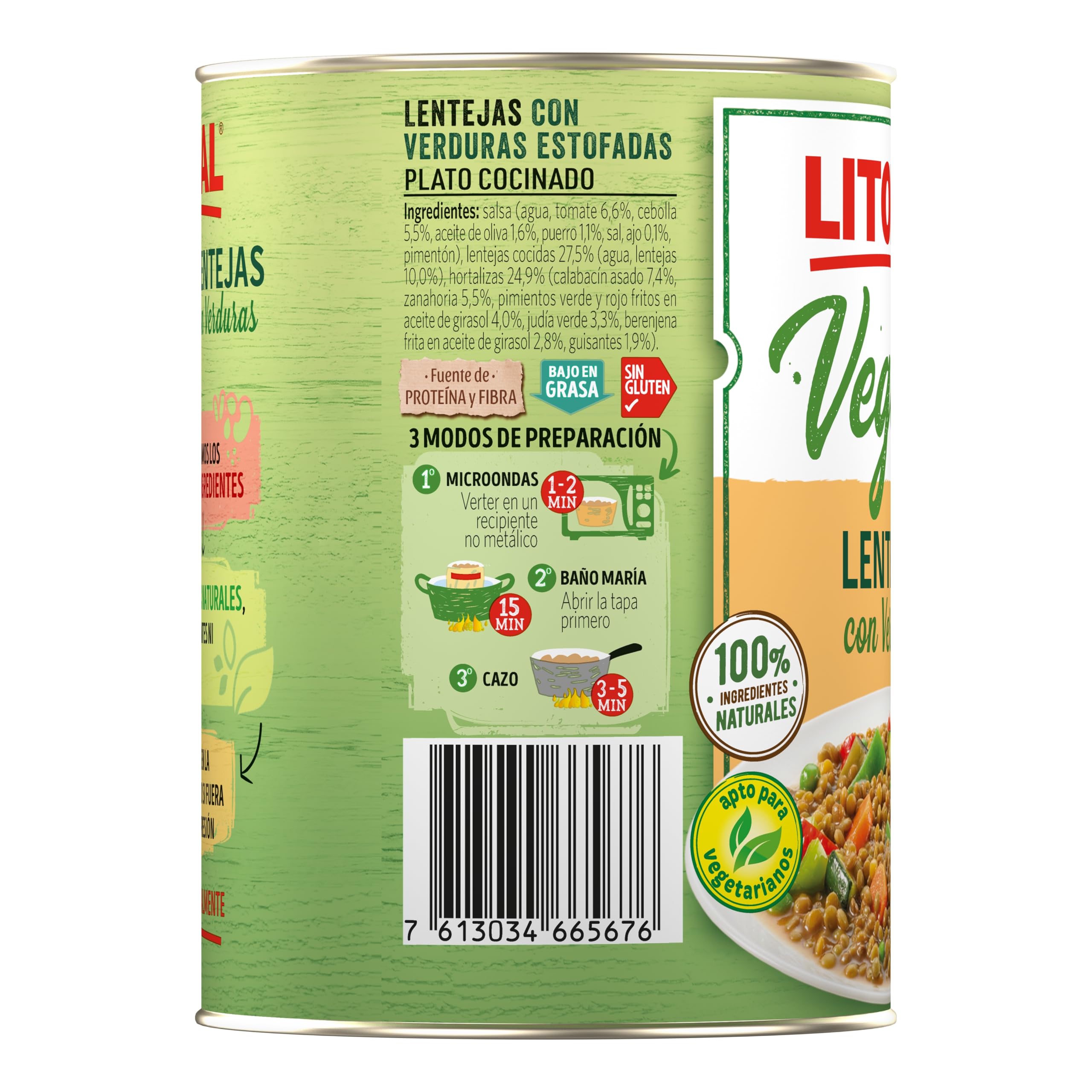 LITORAL Vegetal Lentejas con Verduras - Plato Preparado Sin Gluten - Paquete de 10x425g - Total: 4.250kg