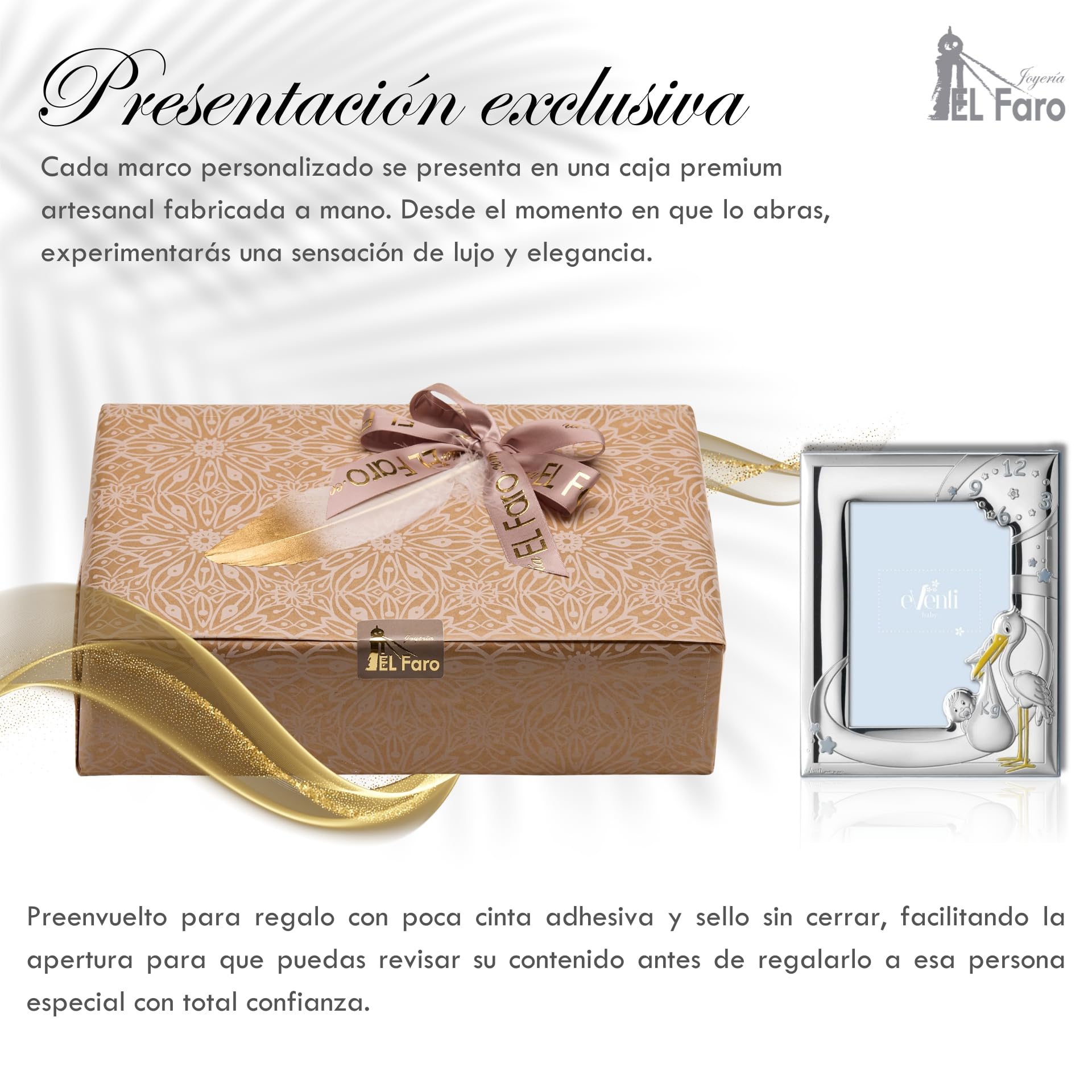 JOYERIA EL FARO | Marco de foto bautizo | Marco de plata bebe | Grabado personalizado | Presentación en estuche premium | Un regalo para toda la vida (13 x 18 CM)
