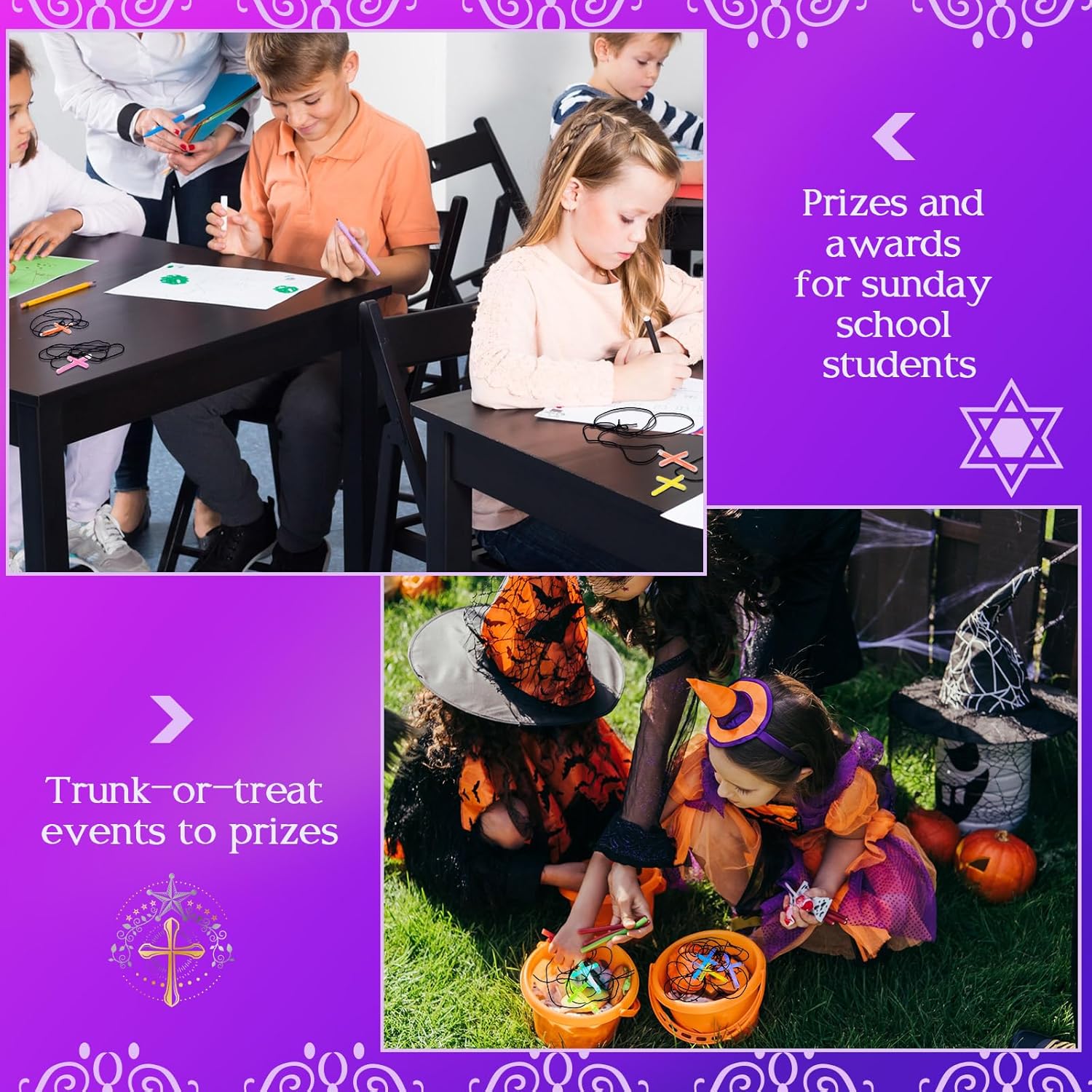 Tondiamo Cross Necklace Bulk Halloween Christian Favor 50/100/150/240/330 Pcs Glow in The Dark Cross Sticks Luminous Necklace for Easter Church Religious Truck or Treat Party