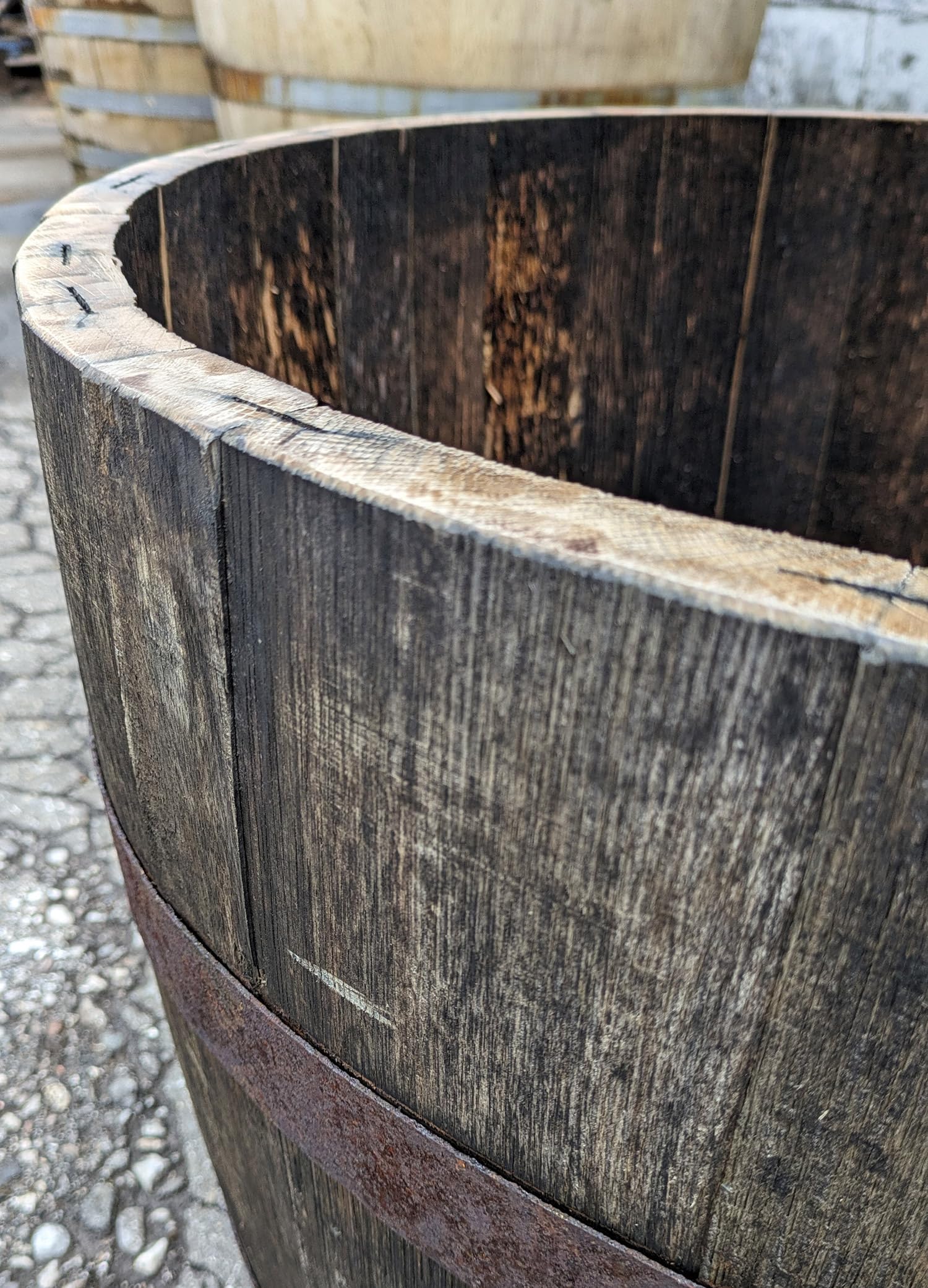 Temesso Extra hohes halbes schottisches Whiskyfass aus Eichenholz - Höhe 50 cm als Pflanzkübel (Natur mit Ablaufbohrungen)