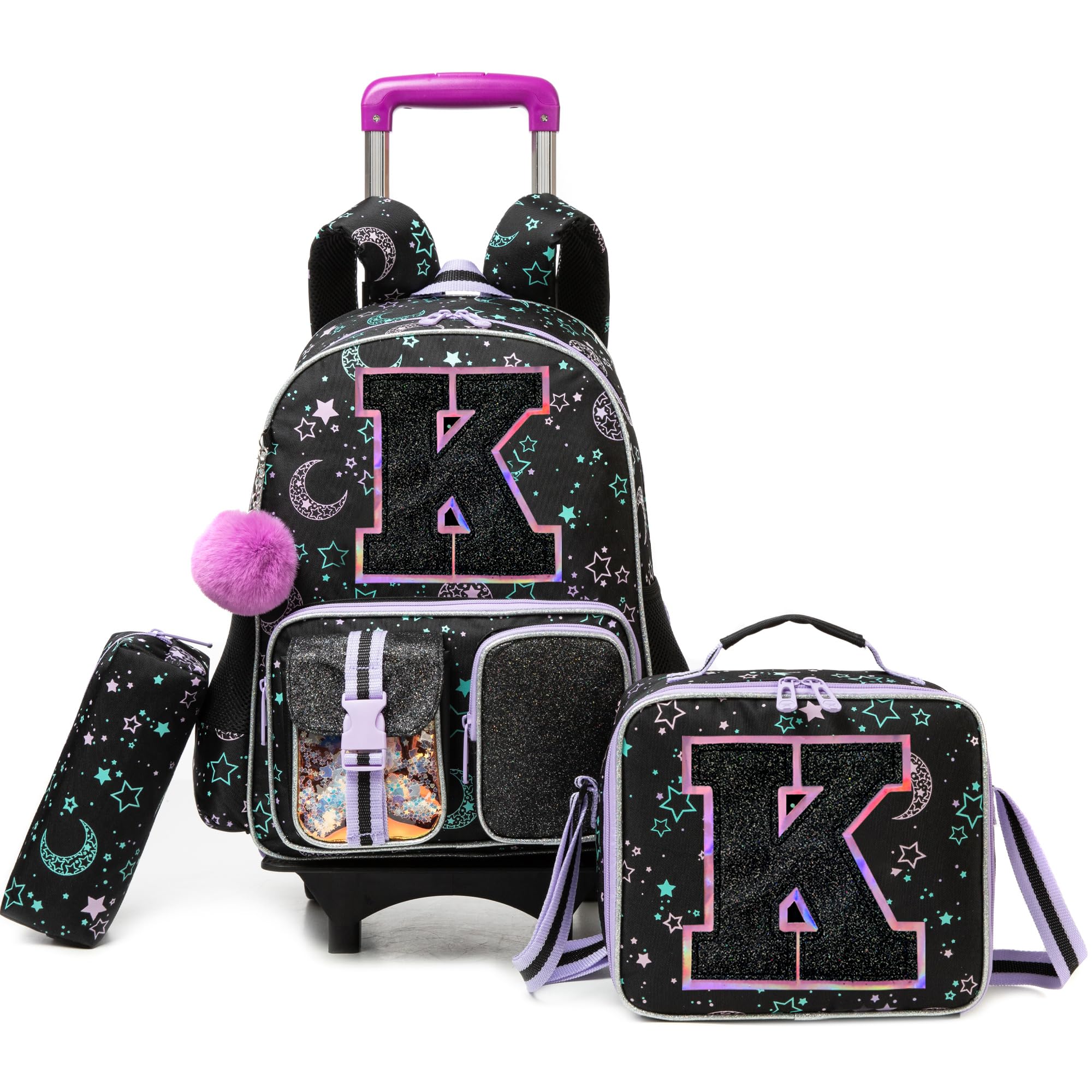 HTgroce Zaino Trolley con Scuola Elementare Bambina Zainetto Con Trolley Con Borsa Per La Merenda E Astuccio
