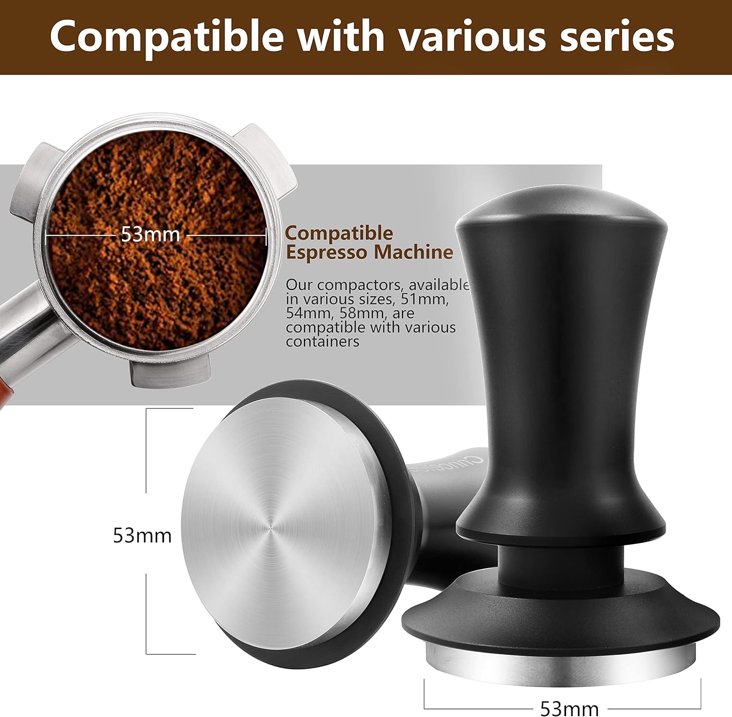 K COOL Espresso Hand Tamper, Premium Barista Coffee Tamper with Calibrated Spring, 100% Flat Stainless Steel Base Tamper for Breville Series 54mm Portafilter Basket (53mm, Black) - Image 4