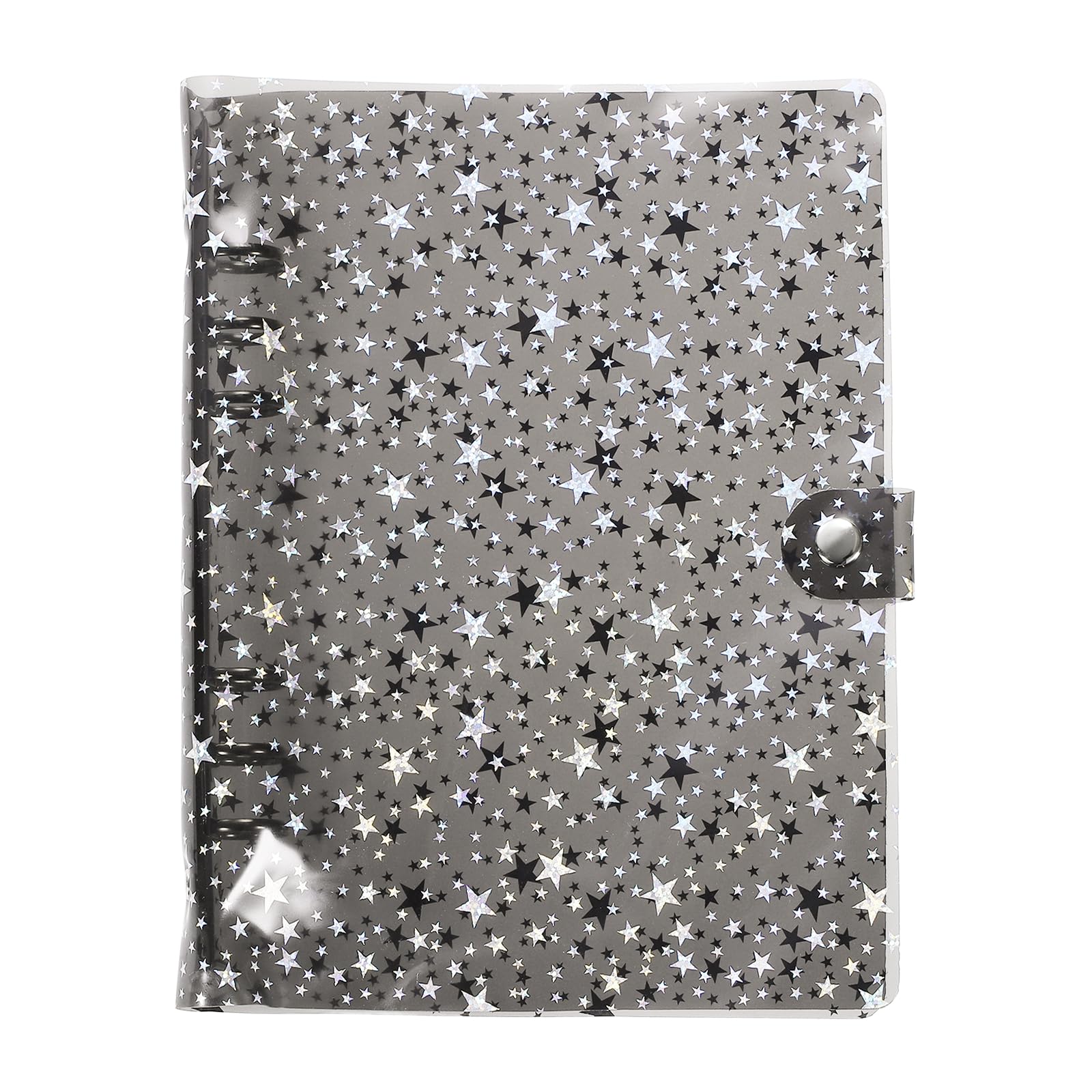 PATIKIL A5 Binder Cover, Soft PVC 6-Ring Stars Pattern Refillable Notebook Shell with Snap Button Closure Loose-Leaf Journal Folders for DIY Meeting Notebook, Black