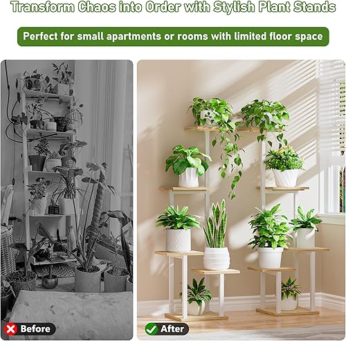 Miniatura 4 de Soporte para plantas de interior con luz de crecimiento, paquete de 2 estantes de metal para plantas de interior múltiples, 5 estantes esquineros