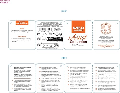 Miniatura 2 de Wild Republic Colección de artista, perezoso, regalo para niños, 15 pulgadas, juguete de peluche, botellas de agua recicladas