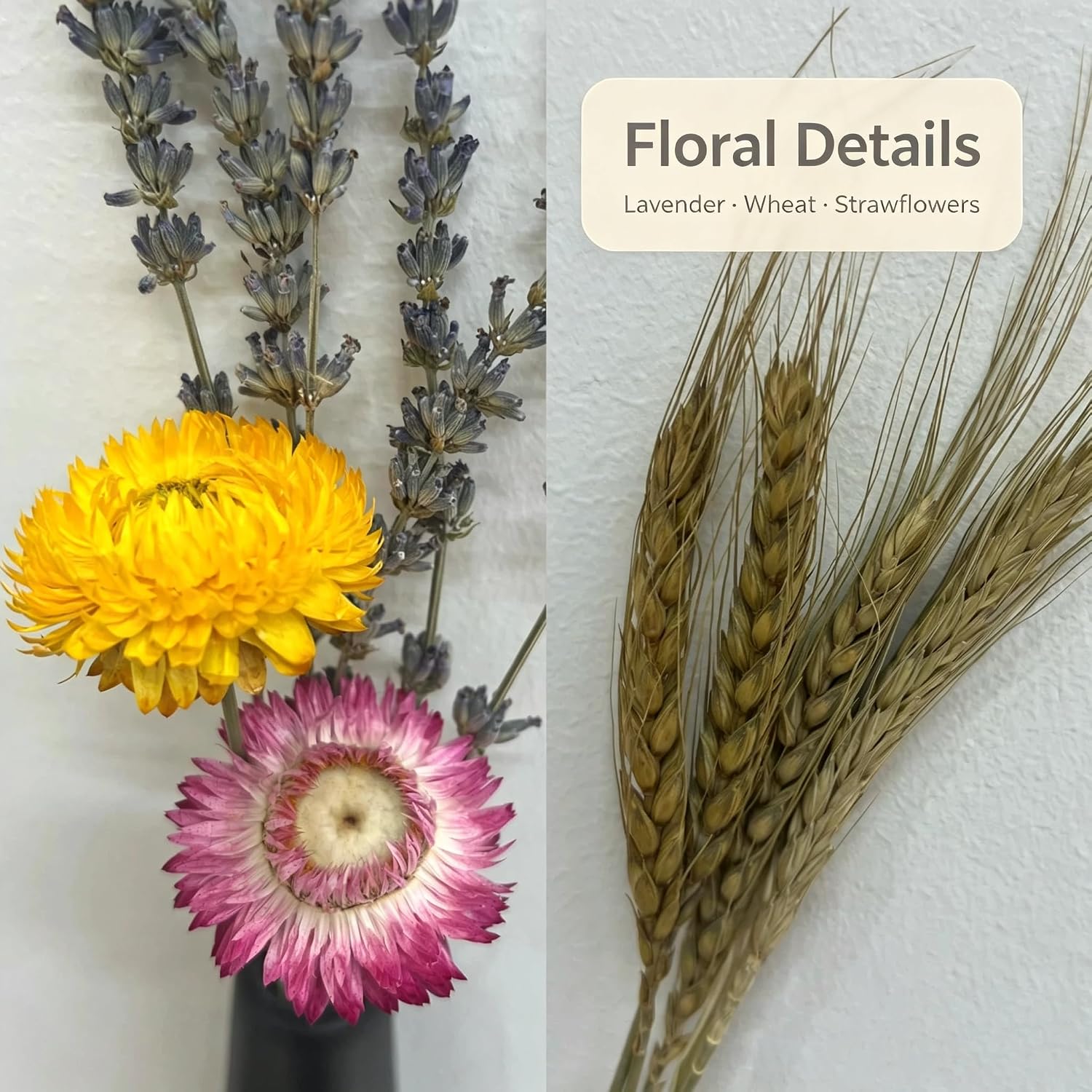2‑Pack Shatter‑Resistant Vase Set with Natural Dried Flowers, Black and White Vases, Dried Lavender, Strawflower & Wheat Stalks, 17 Inch Minimalist Tabletop Decor for Entryway, Bedroom, Home & Office