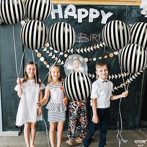 Miniatura 5 de KatchOn, Globos grandes de rayas blancas y negras, 18 pulgadas, paquete de 10, globos blancos y negros, decoraciones de cumpleaños en blanco y