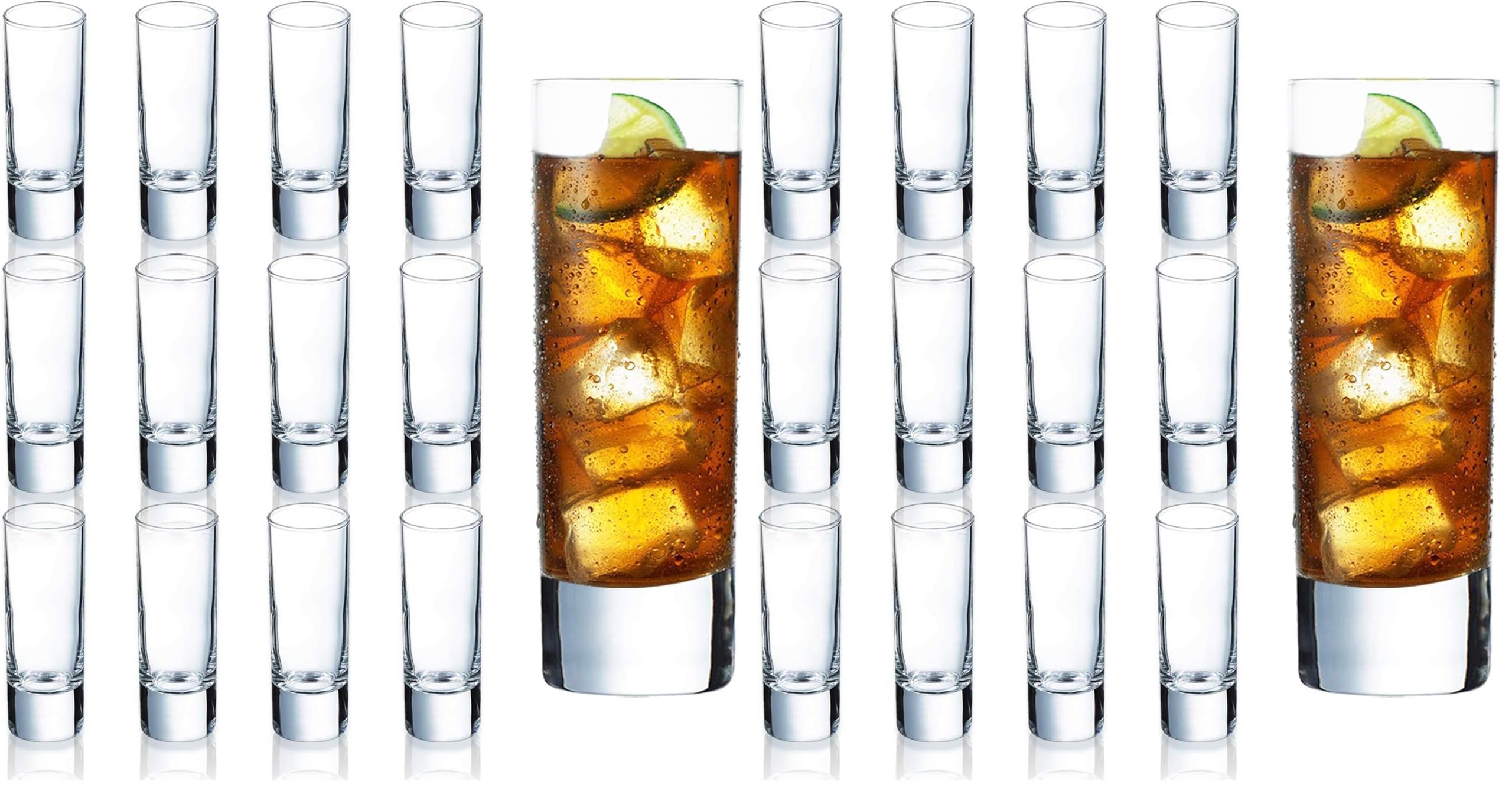 Clear Heavy Base Shot Glasses 24 Pack, 2 oz Tall Glass Set for Whiskey, Tequila, Vodka