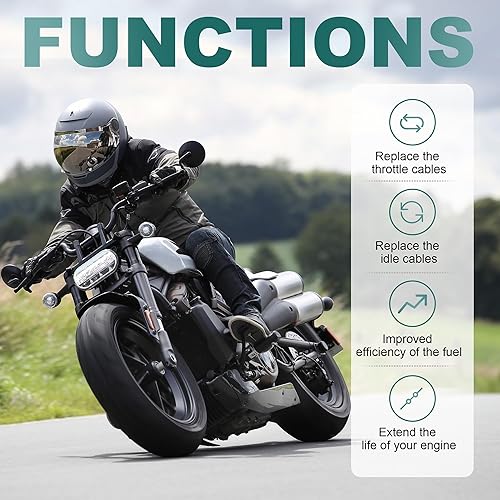 Miniatura 6 de MoKitDora Juego de cables de ralentí del acelerador de acero inoxidable de 44.3 pulgadas con revestimiento de PVC negro trenzado para Harley