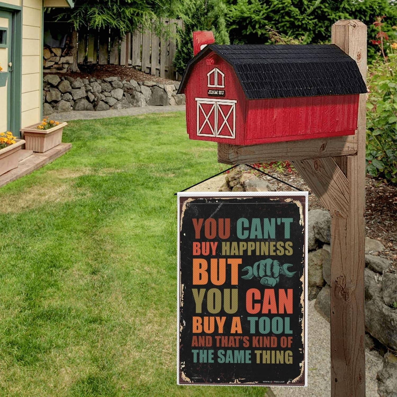 Garden Flag Funny You Can'T Buy Happiness But You Can Buy A Tools Garden Flag Outside Decor Fall Garden Flag image 5