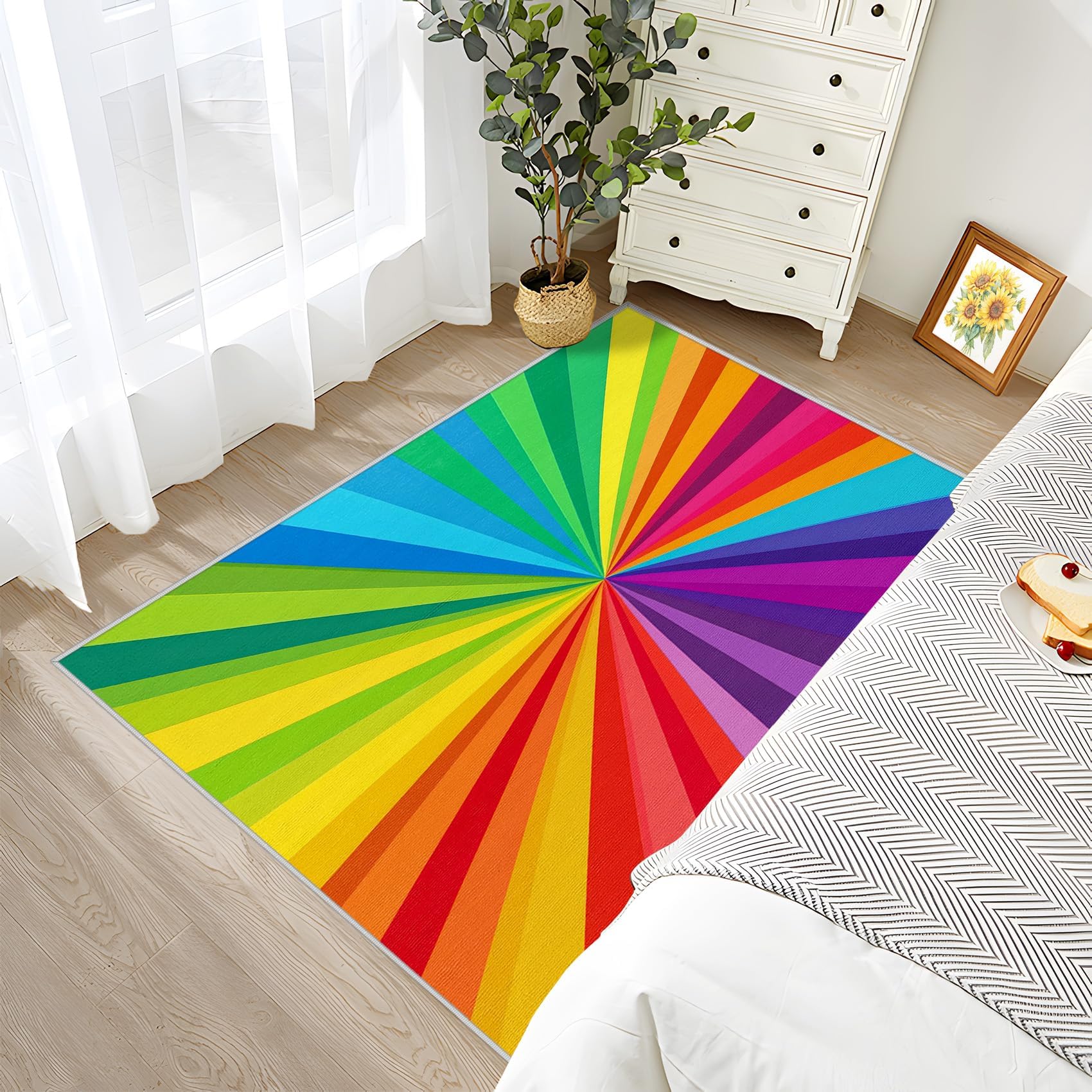 Regenbogen Teppich Wohnzimmer 100x140cm Bunt Optische Täuschung Deko Teppich für Bettvorleger Schlafzimmer Kinderzimmer Balkon, Weich rutschfest Waschbare