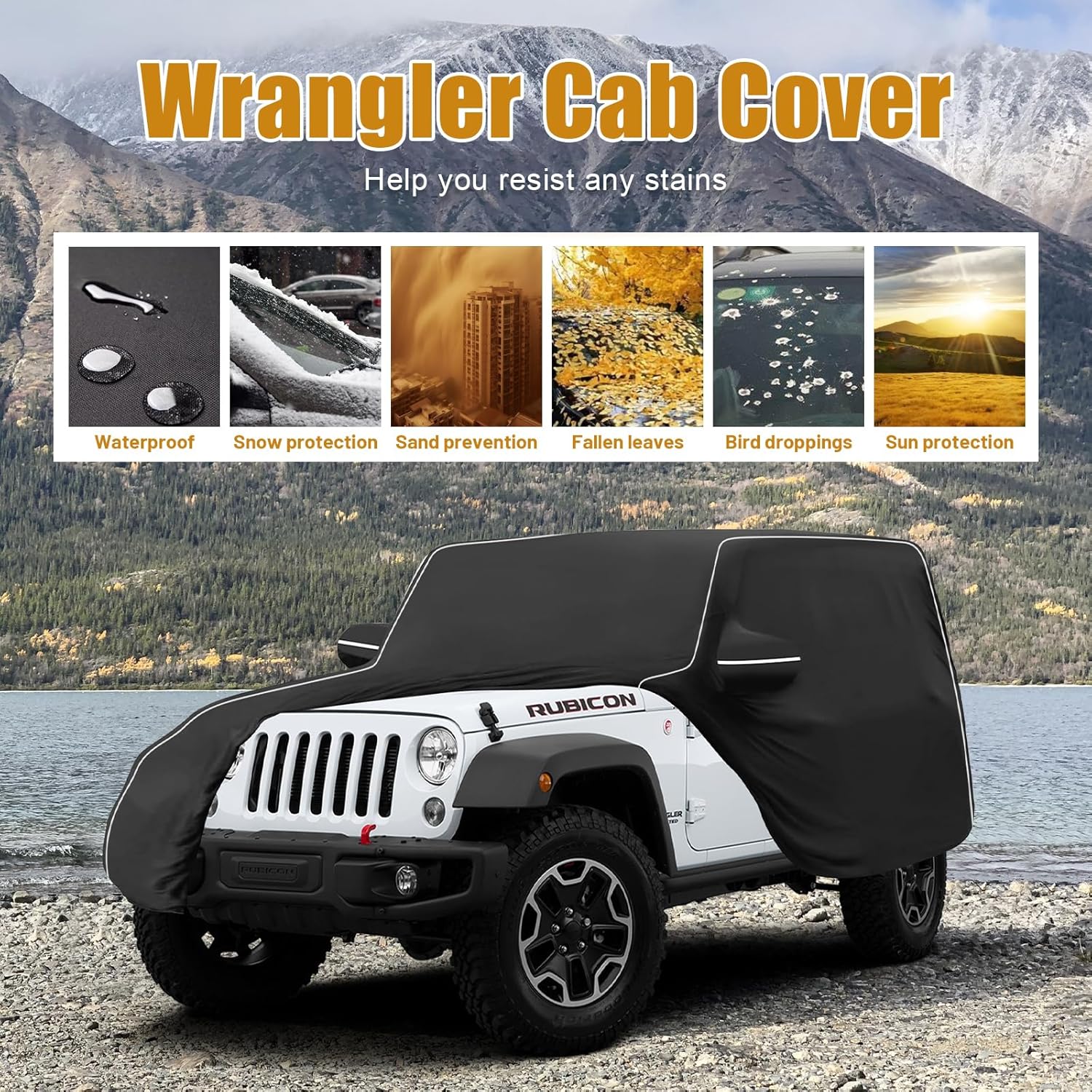 MAIKER Car Cover Waterproof All Weather Compatible with Jeep Wrangler JK & JL 4 Door 600D Oxford Cover Full Cover Protect from Sunshine, UV, Snow, Rain, Wind, Scratch Resistant Black