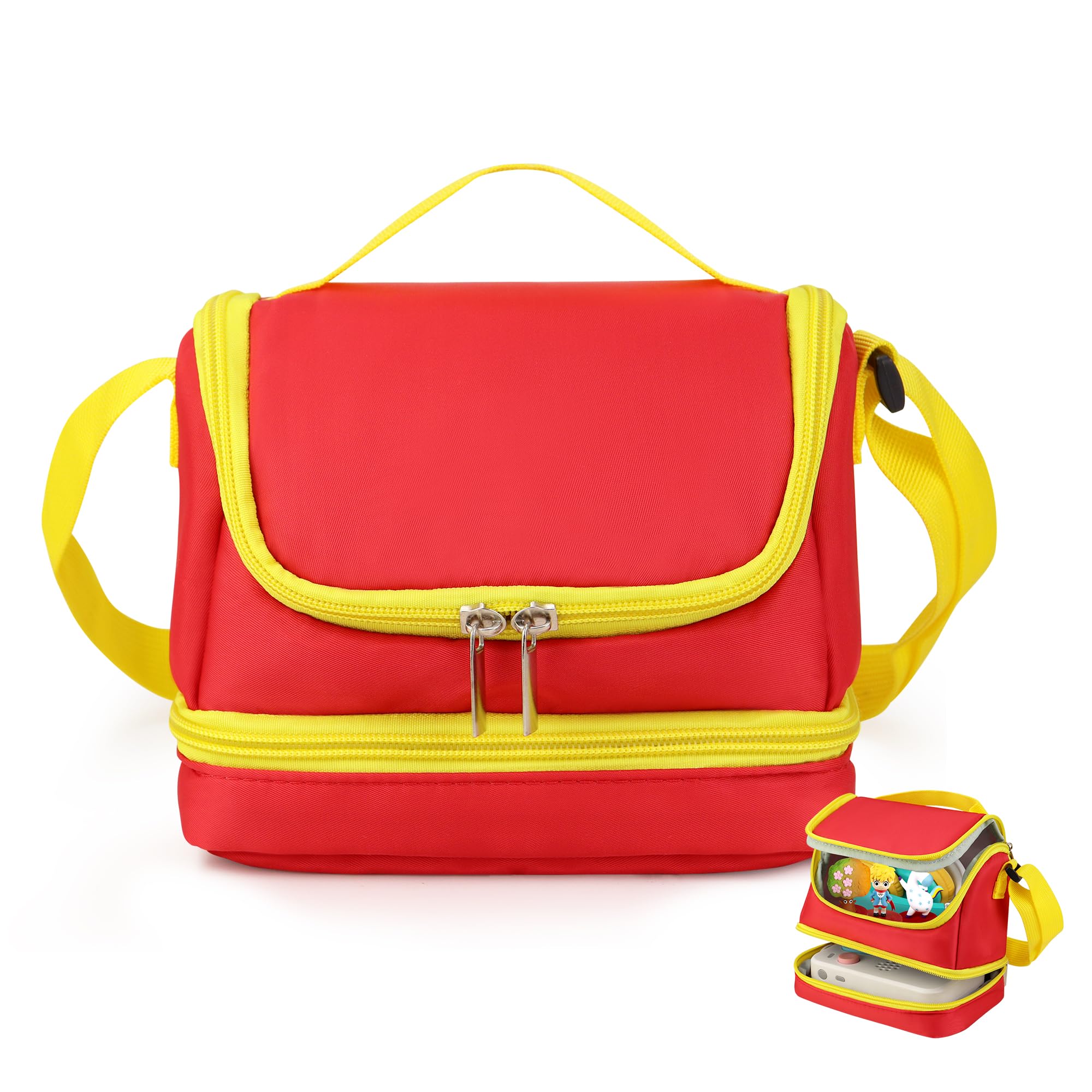 Borsa compatibile con FABA+ Raccontastorie interattivo, Custodia per il Cantastorie, le Cuffie e i Personaggi Sonori (Rosso/Giallo)