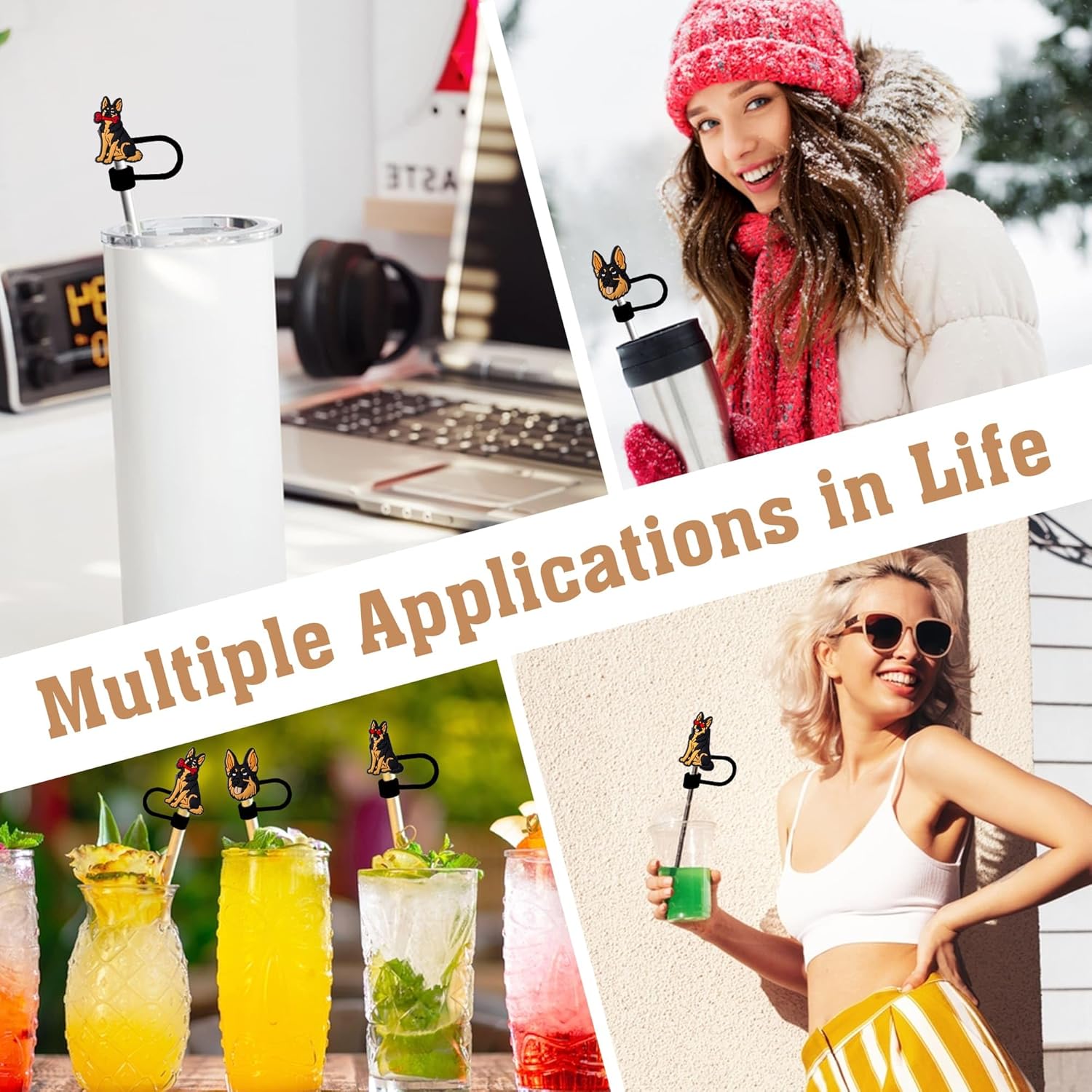 German Shepherd Straw Topper, 10mm (0.4in) Cute Dog Straw Topper, Covers for Stanley Cup - German Shepherd Accessories, Decor, Birthday Decoration, Gifts for Lovers, Women, Kids, Girls - Image 6