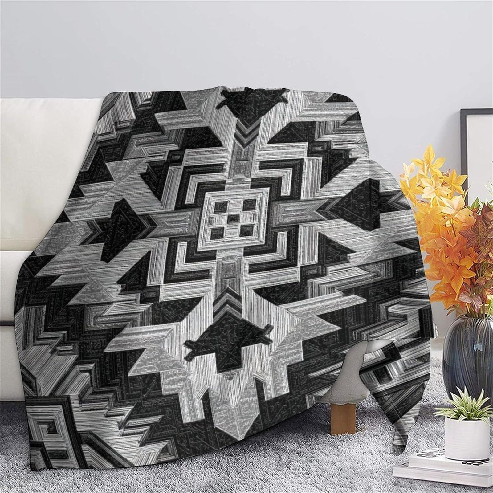 Texture piatta in bianco e nero in stile sud-occidentale, motivo inciso Manta Súper Suave | Colcha Patchwork | Funda De Viaje Cómoda Y Esponjosa 80x90inch(200x230cm)