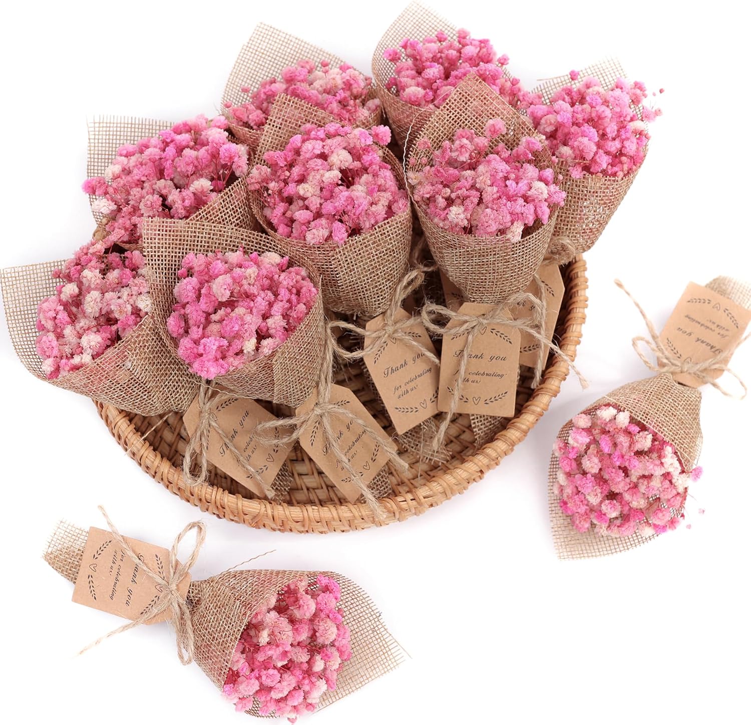 20-Piece set Mini Magnet Dried Flowers Bouquet for Rustic Wedding Favors ,baby Shower Party Favors for Guests,Bridal Shower Party Gifts,Baptism Favors ,Thank You Favor. (Pink)