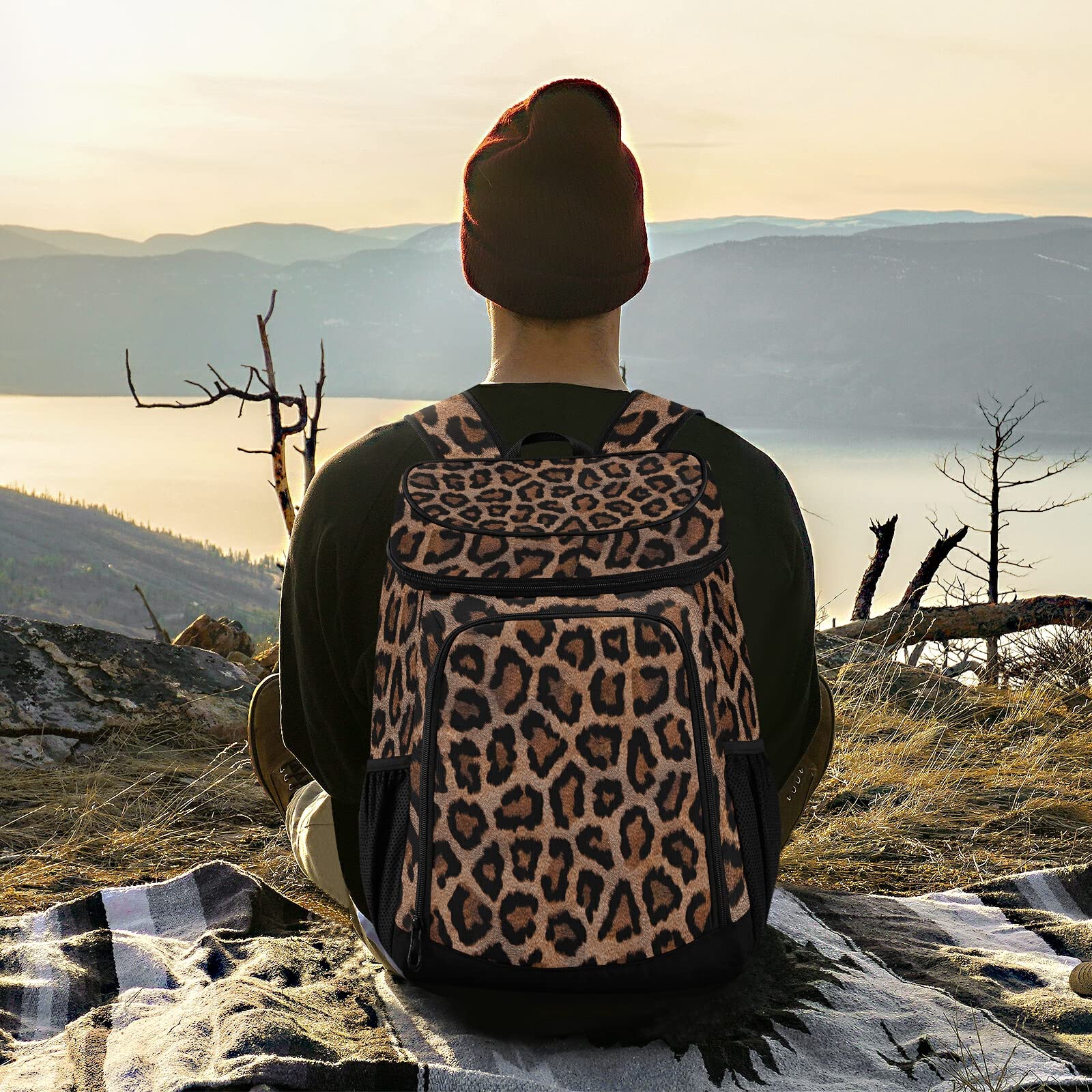 Leopard Print Rose Gold Insulated Cooler Backpack - 30L Waterproof Leakproof Beach Picnic Lunch Bag For Camping - View #11