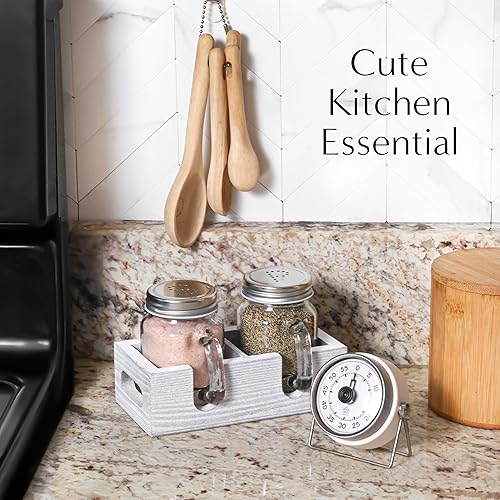 Miniatura 4 de Mason Jar Salero y pimentero - Juego de coctelera de vidrio con soporte de madera, fácil de limpiar y rellenar para mesa de cocina de granja, hogar