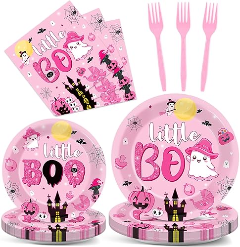 Vista 15 de ZOIIWA - Juego vajilla desechable 96 piezas de Little Boo para baby shower, suministros fiesta fantasmas para 24 invitados, platos, servilletas
