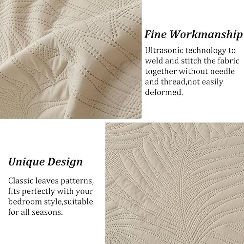 Miniatura 6 de Cmfshape Juego de edredón ligero de verano, colcha fina y suave de 3 piezas, juego de ropa de cama King con patrones de hojas de plátano