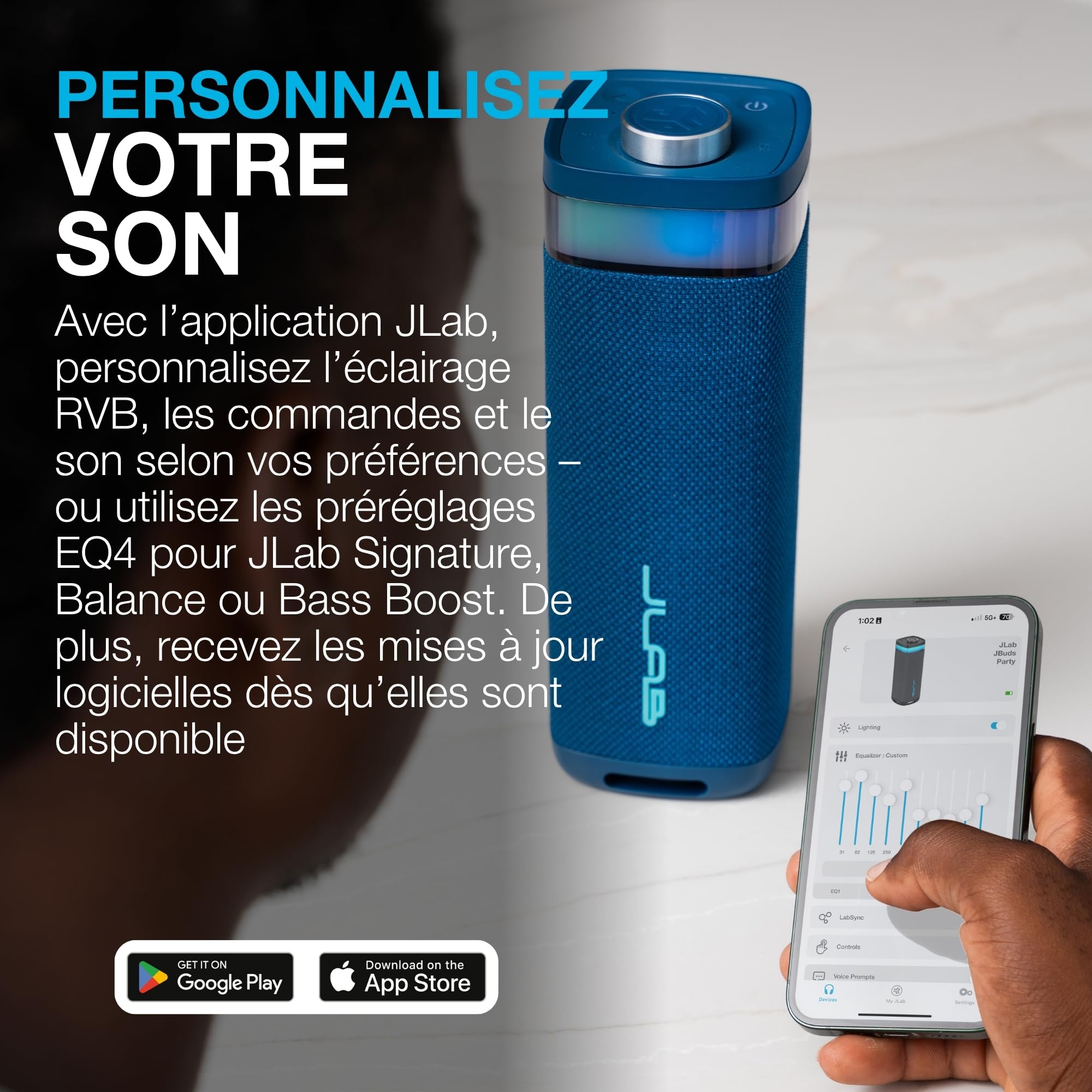 JLab JBuds Party Enceinte Bluetooth Portable - +12H, Bleu Marine