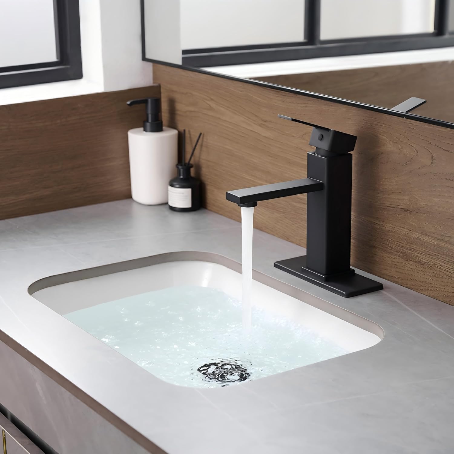 Black Bathroom Faucet YXOCVIR Single Hole with Pop-Up Bathroom Drain Single Handle Bathroom Faucet Suitable for Vanity Sinks, RV, Farmhouses, Suitable for 1 or 3-Hole Installation