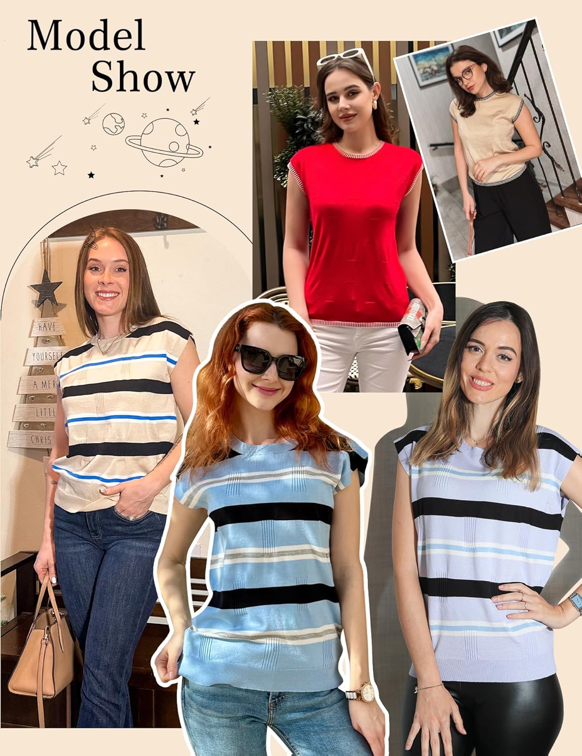 LUYAA Womens Cap Sleeve Sweater Vest Sleeveless Sweater Summer Tops Knit Vest Tank Tops Trendy T Shirt - Image 5