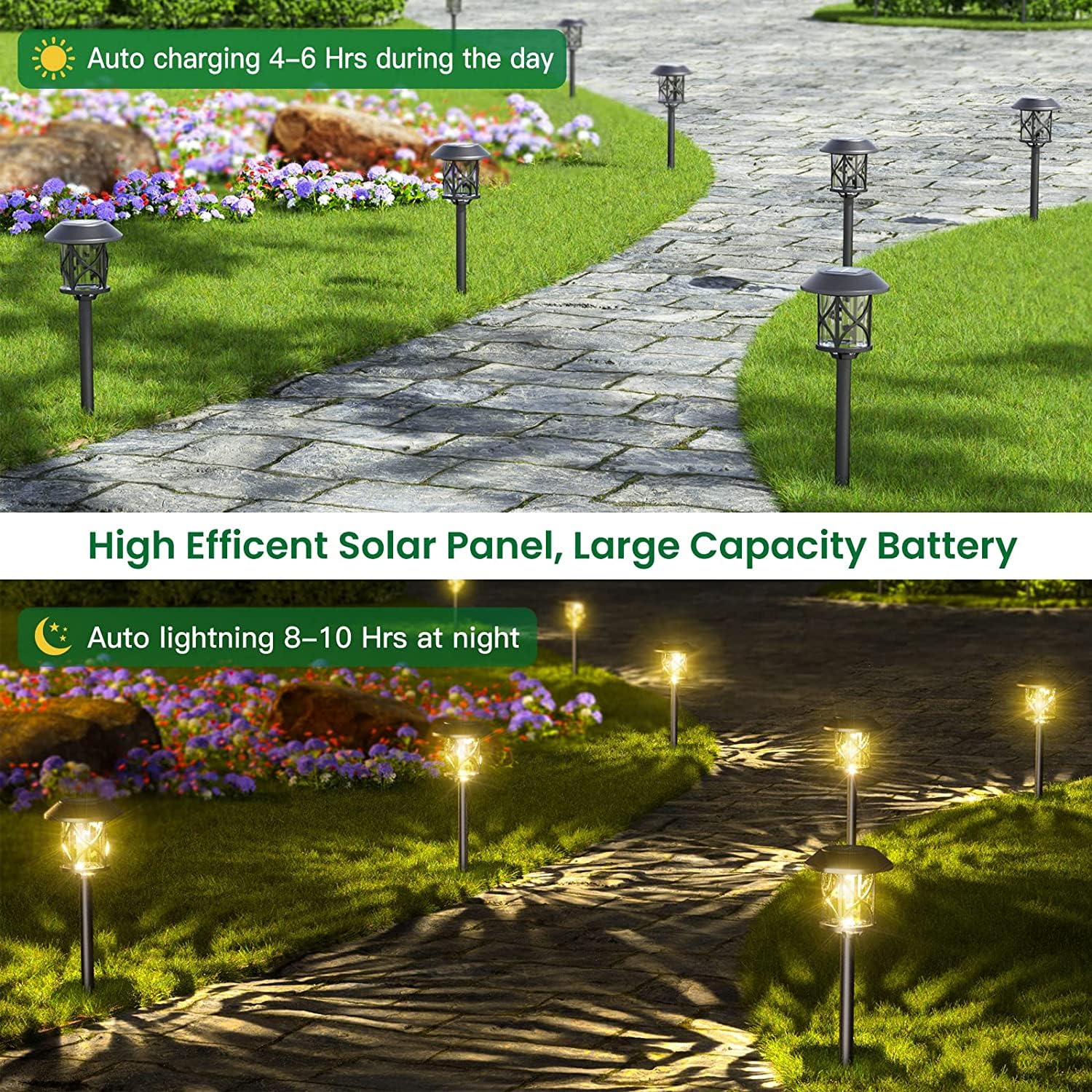 Quntis Luci Solari da Giardino LED 8 Pezzi Lampade Solari da Giardino con Automatica on/off 3200K Luci da Esterno Giardino Decorative IP65 Impermeabile per Cortile Prato Piscina Patio Vialetto Alberi