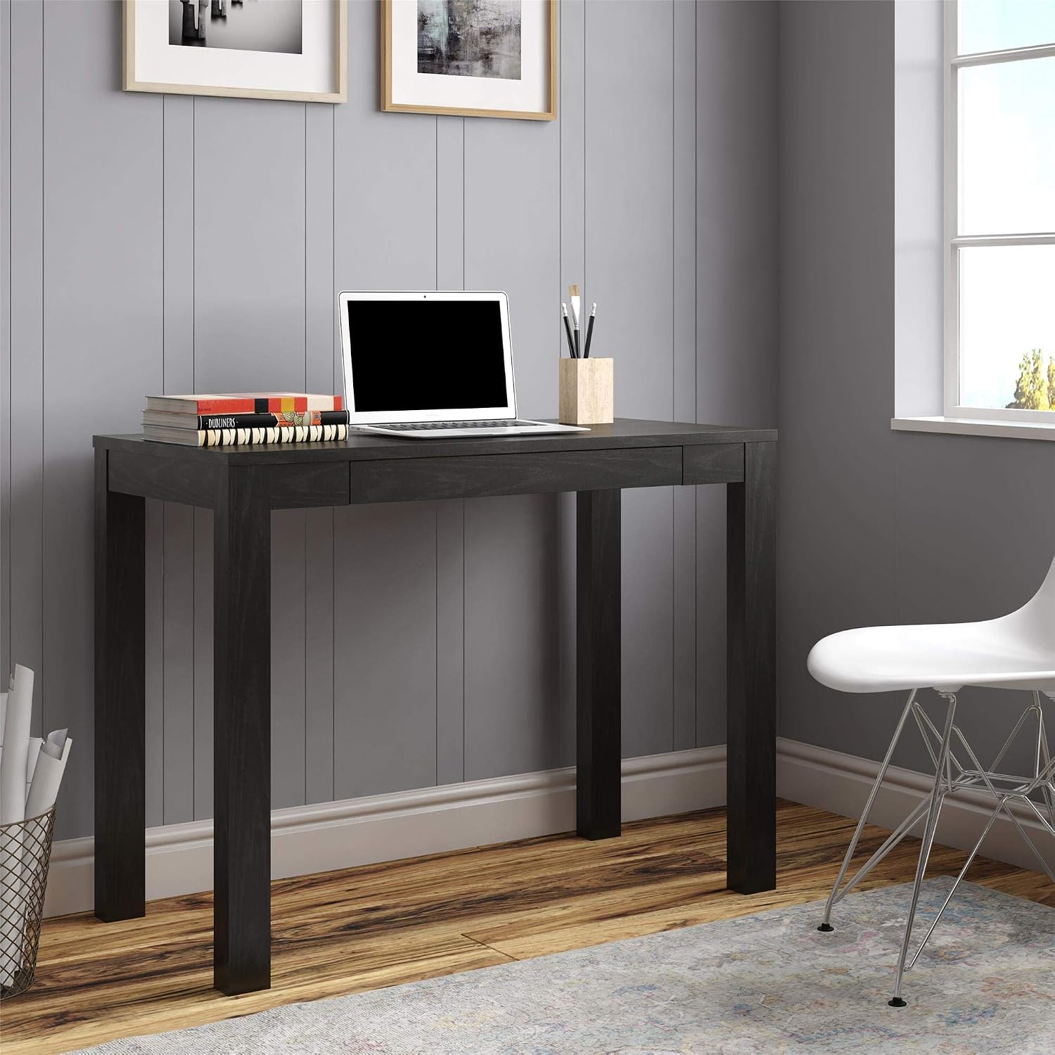 Amazon Basics Wooden, Home Office, Computer Study Desk with Drawer, 39 Inch, Black