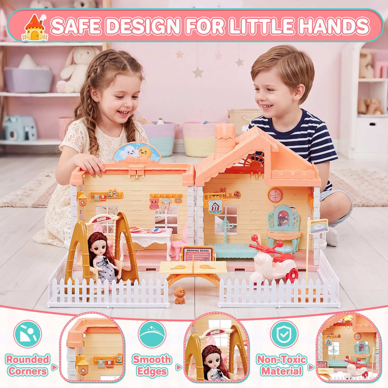 deAO Casa Delle Bambole per Bambine, con Luci ed Effetti di Fumo