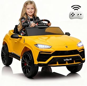 Licensed Lamborghini Urus Ride On Truck Car Toy, 12V Battery Powered Electric 4 Wheels Kids Toys w/Parent Remote Control, Foot Pedal, Music, Aux, LED Headlights, 2 Speeds (Yellow)