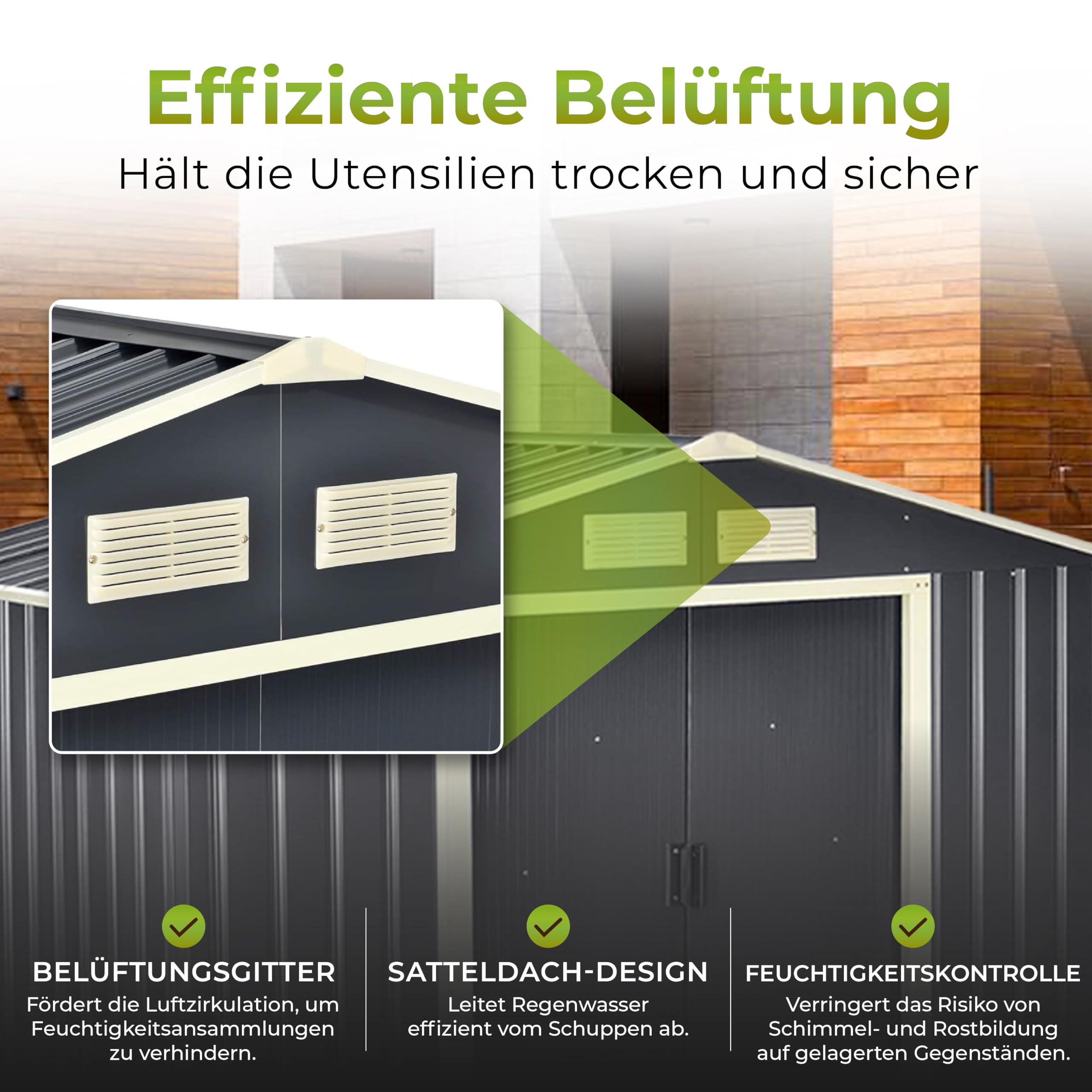 [en.casa] Geräteschuppen 213x127x185cm Gartenhaus 4 m³ mit Satteldach Metallrahmen Schuppen aus Stahlblech Abschließbar Gerätehaus 2 Schiebetür Dunkelgrau