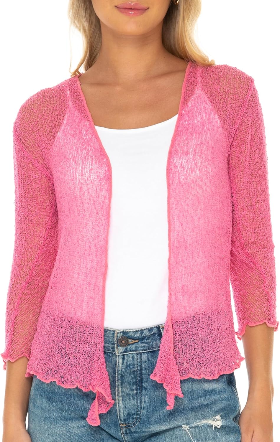 SHU-SHI Sheer Shrug for Women Mesh Knit Cover Up Lightweight Dressy Cardigan for Summer Tie Top Wrap