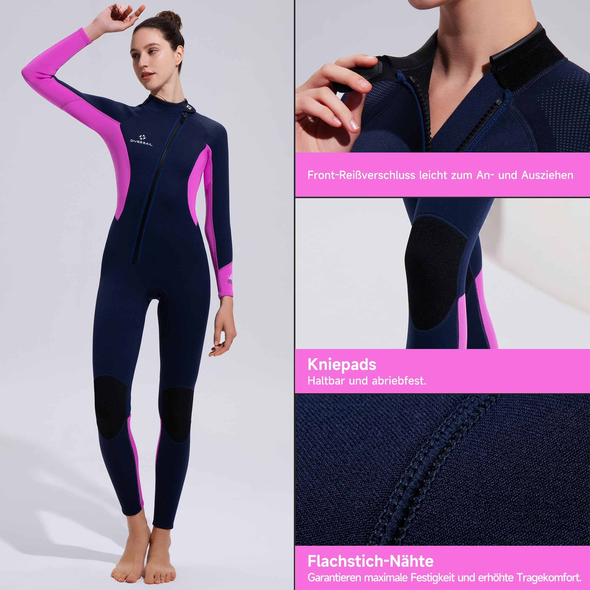 Muta da uomo e da donna, in neoprene, 3/2 mm, con chiusura lampo frontale, completamente elasticizzata, a maniche lunghe, in neoprene, per immersioni, surf, snorkeling