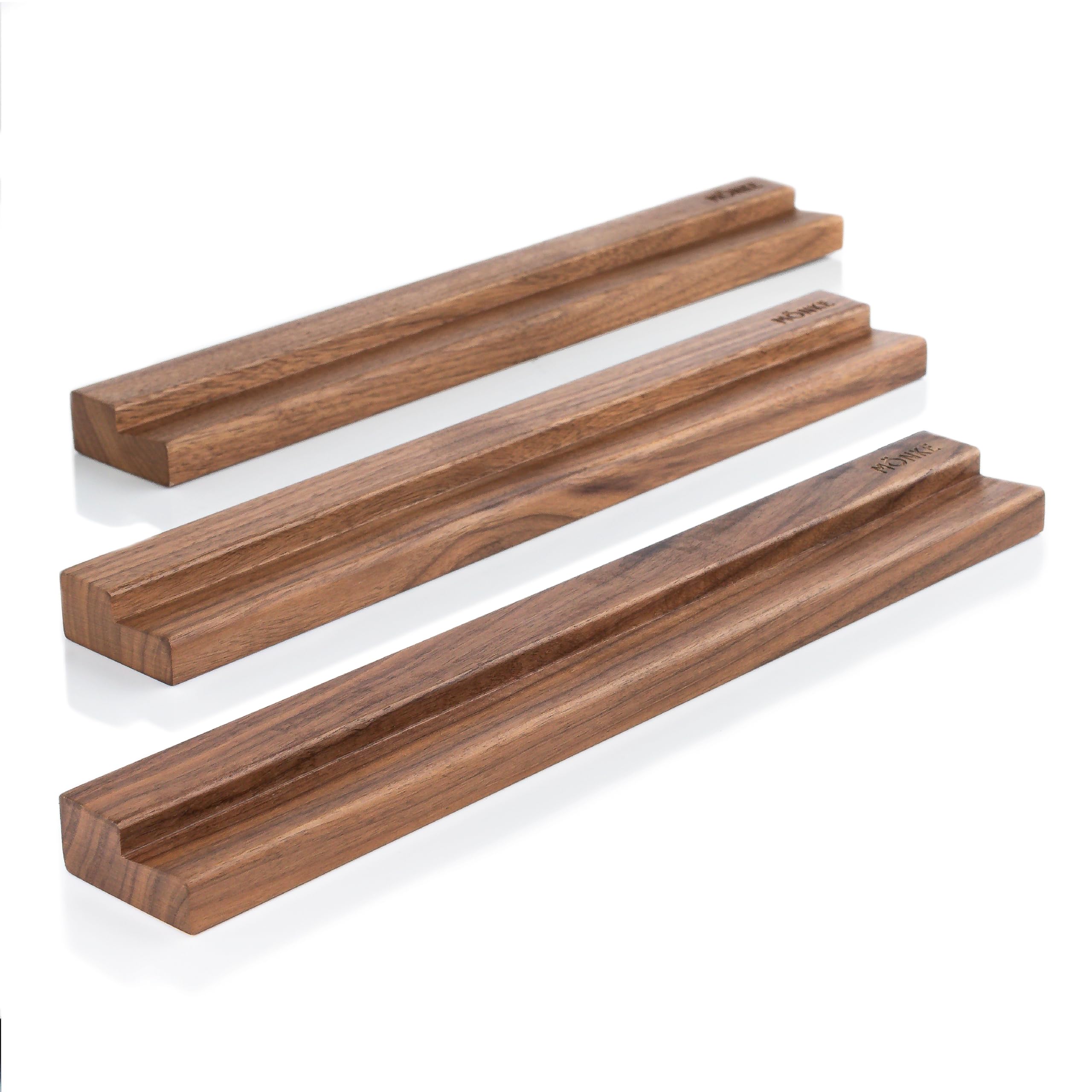 Photo 1 of MÖNKE Vinyl Record Shelf - 3 Display Ledges Made of Solid Walnut -A Wall Mount for Your Favorite or Now-Playing Records -This Vinyl Record Holder Fits All Records (Walnut)