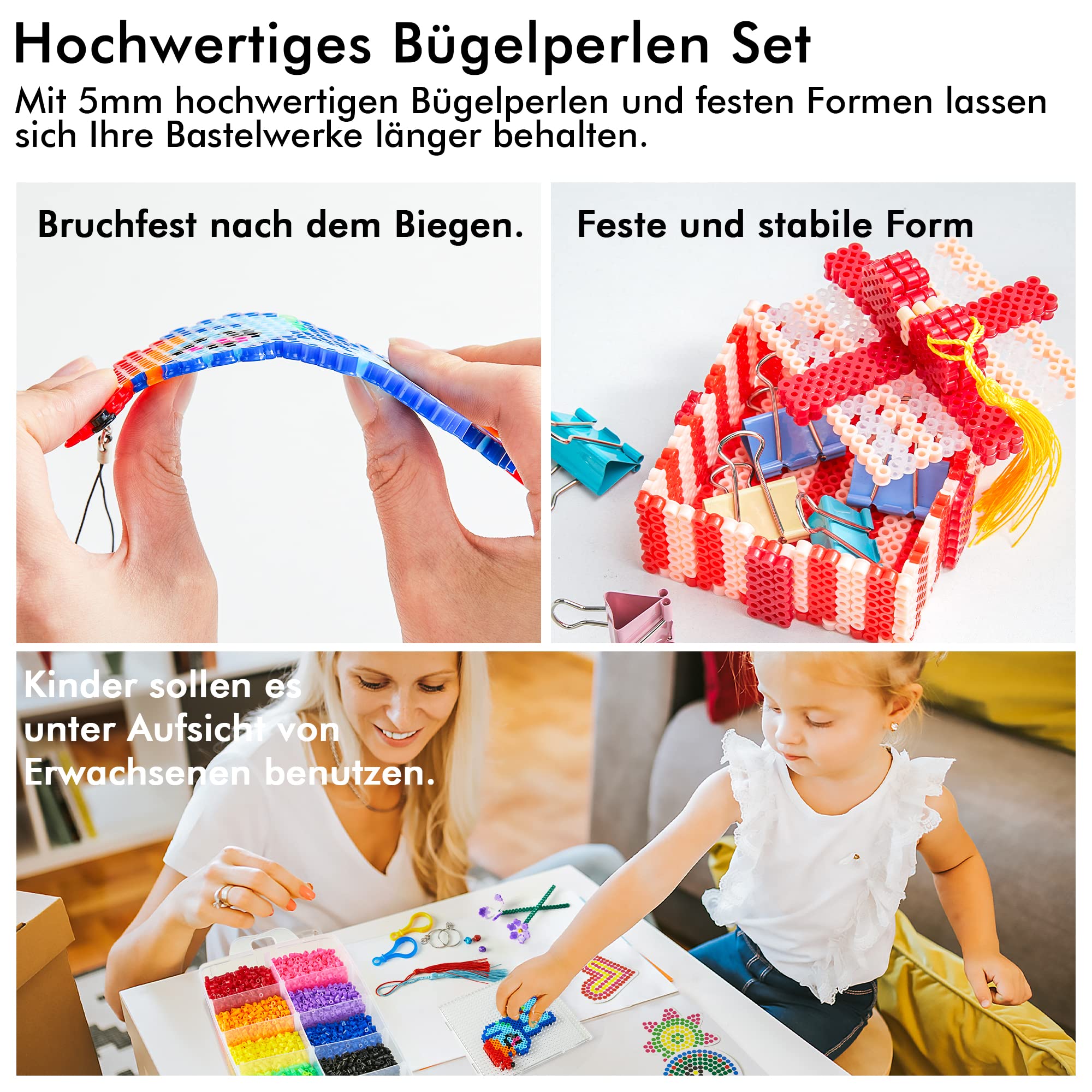 INSCRAFT Bügelperlen Set, 25000 teilige große Bügelperlen 5mm, 26 Farben Bügel perlen xl, Bügel-perlen groß mit 10 Bügelpapier, 127 perlen Vorlagen & 4 Bügelperlen Platten, Steckperlen ab 3 jahre