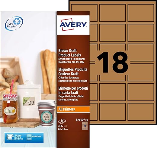 Avery L7110-20 Etichette per Prodotti in Carta Kraft, Effetto Cartone,...
