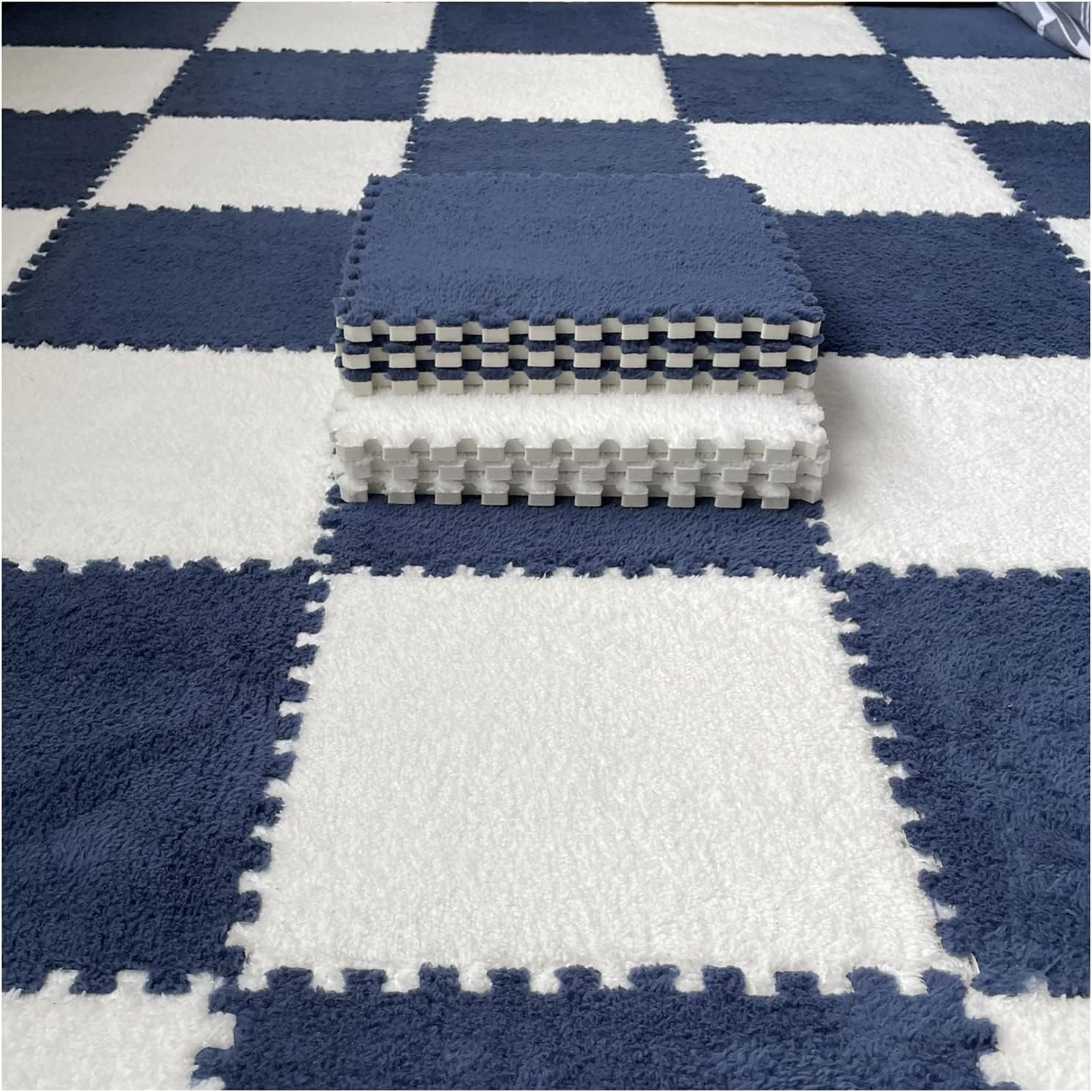 10Pcs Interlocking Carpet Tiles,Thick Plush Floor Mat,Soft