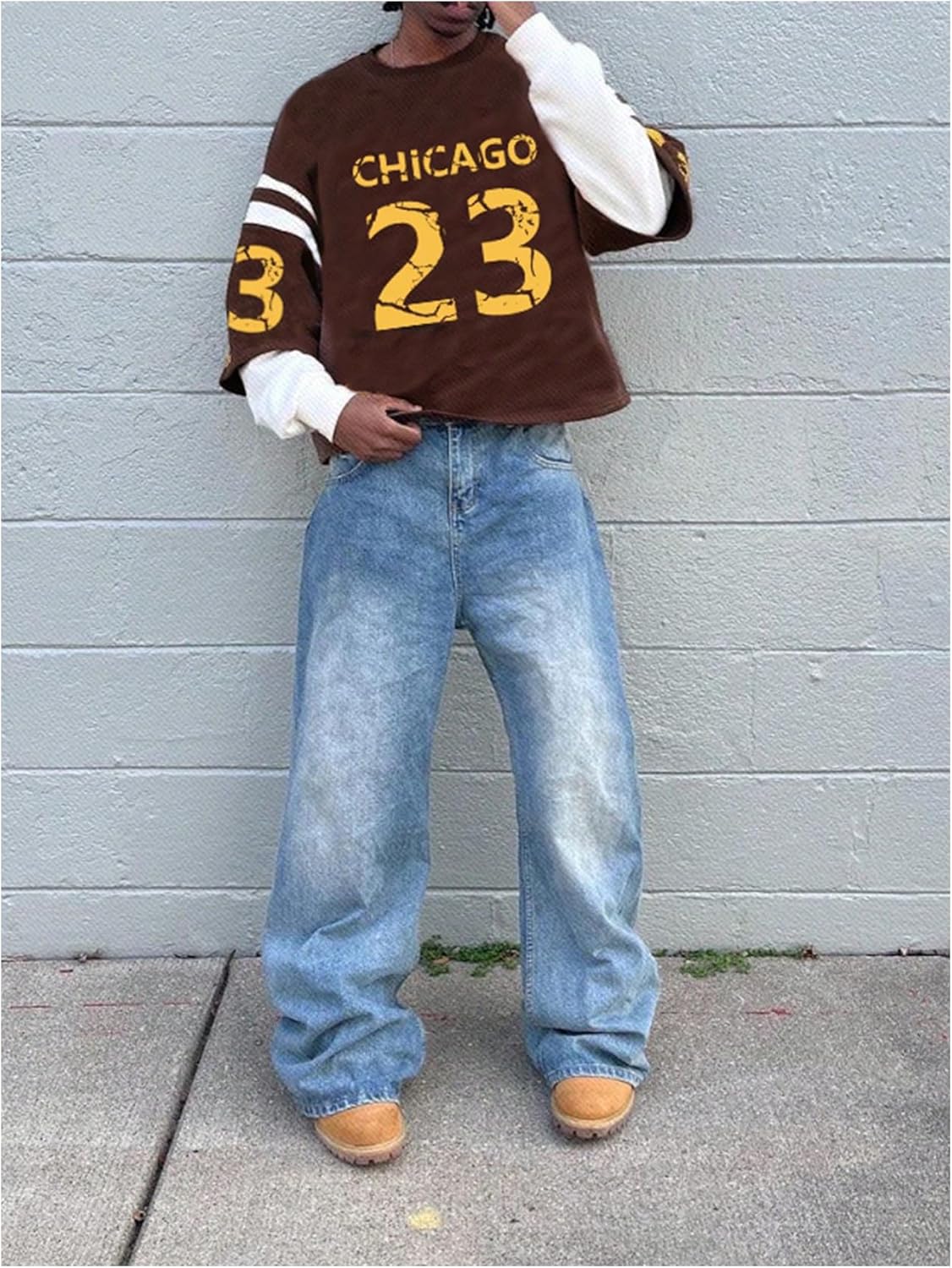 WDIRARA Men's Number Graphic Sweatshirt Long Sleeve 2 in 1 Pullover Tops Streetwear - Image 4