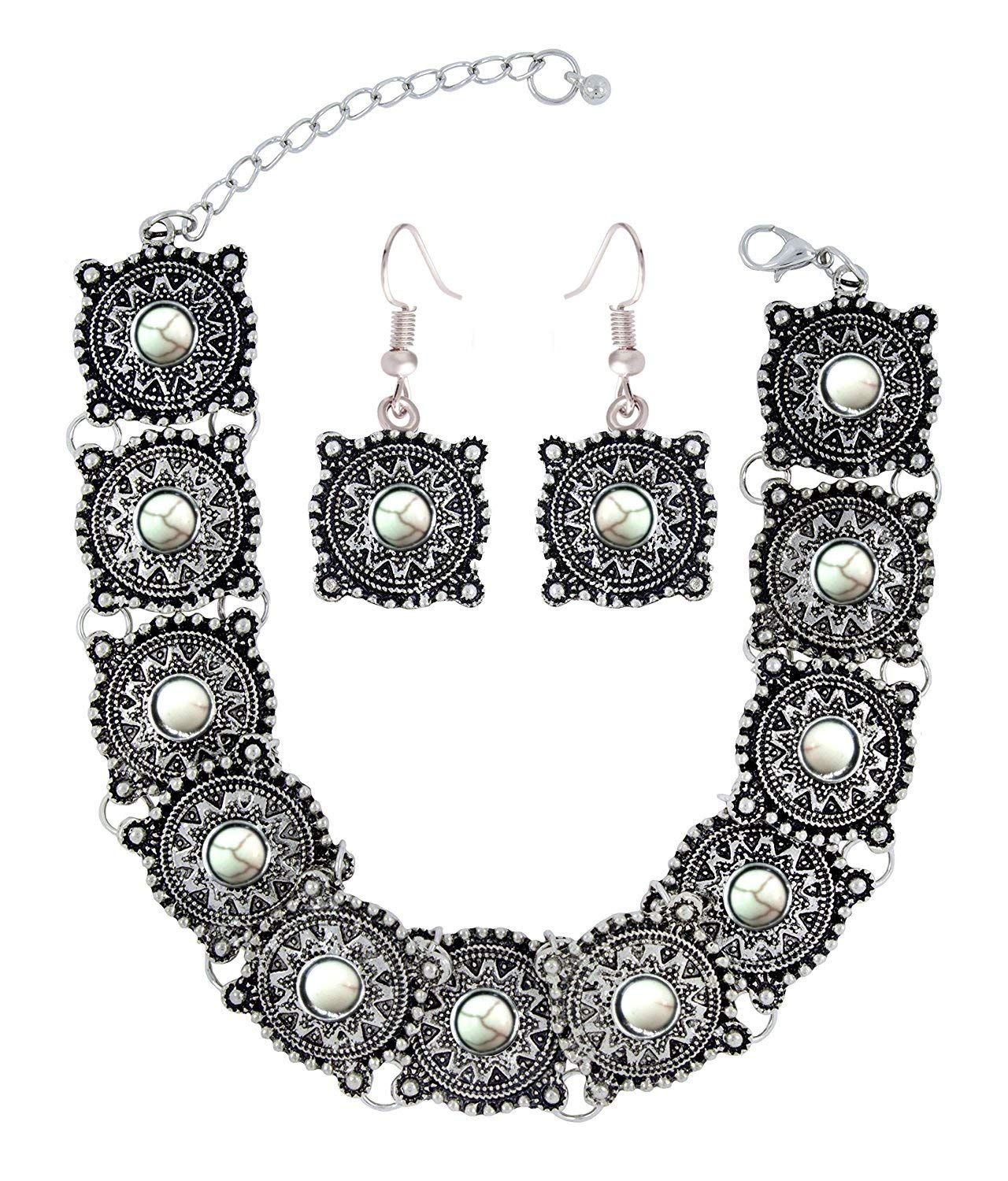 Zivom® Antique Oxidised Afghani Bohemian Tribal German Silver White Beads Choker Necklace Earring Set Girls Women (B073JJNQNF) Amazon Price History, Amazon Price Tracker