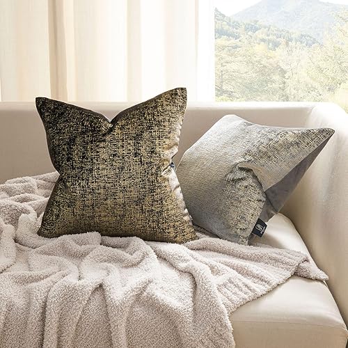 Miniatura 4 de Phantoscope - Juego de 2 fundas decorativas brillantes de terciopelo sólido con destellos dorados para cojines, suaves, funda de cojín cuadrada para