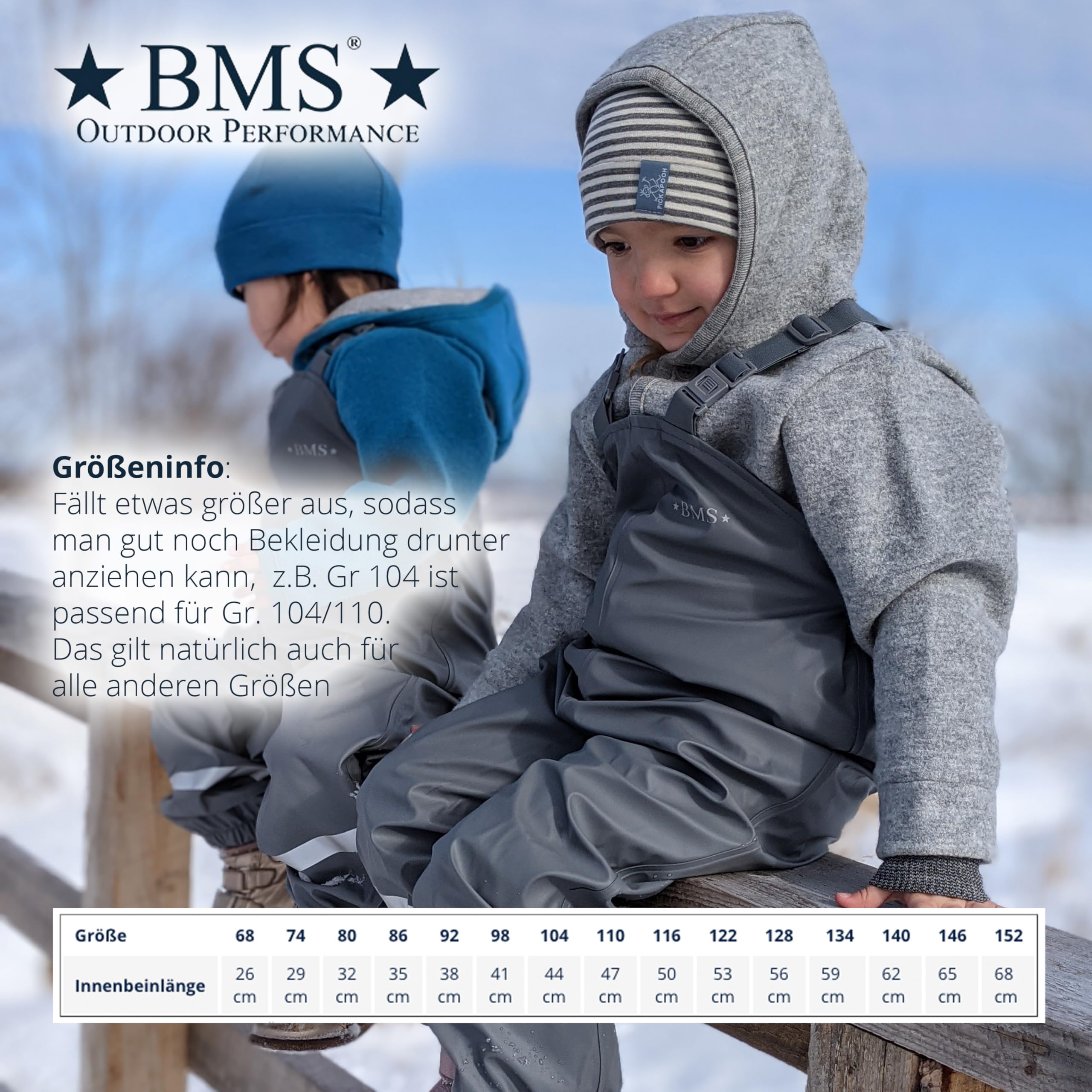 BMS® Schneehose gefüttert für Kinder, ideale Winter-Matschhose und Buddelhose mit kuscheligem Fleece, 100% wasserdicht, besonders hautfreundlich und weich Softskin, Oeko-Tex, Mädchen, Jungen