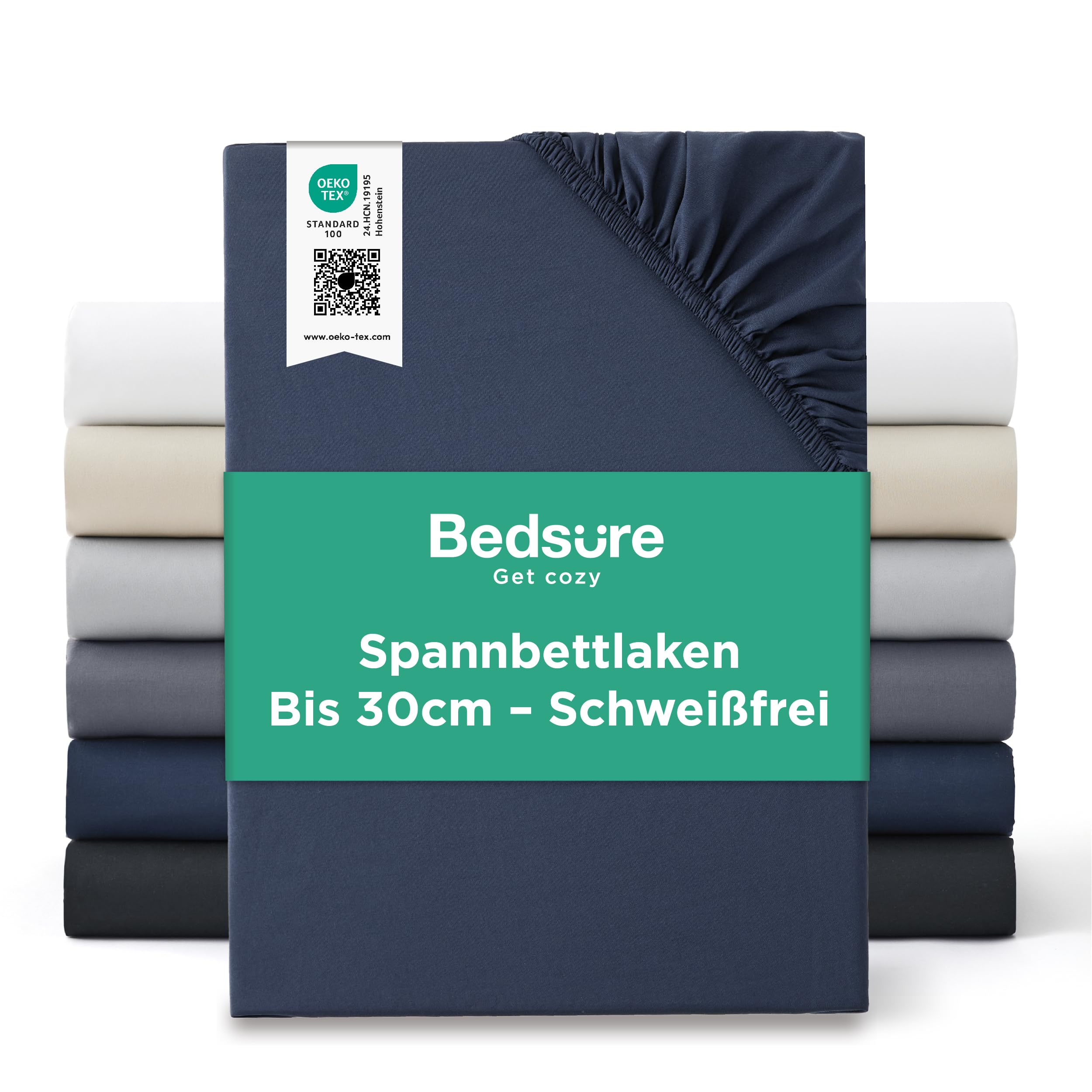 Bedsure Spannbettlaken 90x200cm Oeko-TEX - bis 40cm Tiefe, Farbe | Spannbetttücher Mikrofaser Waschoptik, Baumwoll-Haptik, Bettlaken für Hohe Matratzen & Boxspringbett, Weich & Hautsympathisch