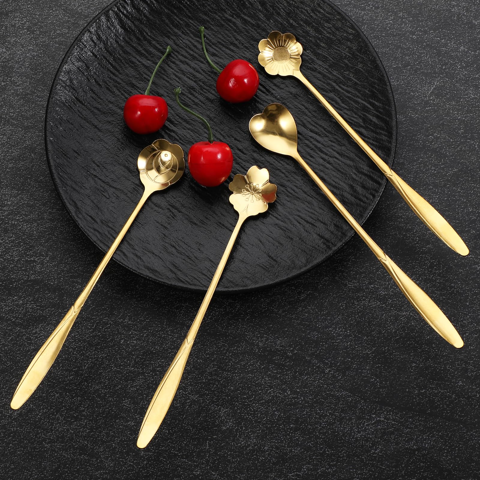 4 cucharas de café de flores de 7 pulgadas, cuchara de café creativa de flores, cuchara de agitación, cuchara de barra de agitación, cuchara de mango largo, cucharas retro de postre Demitasse para